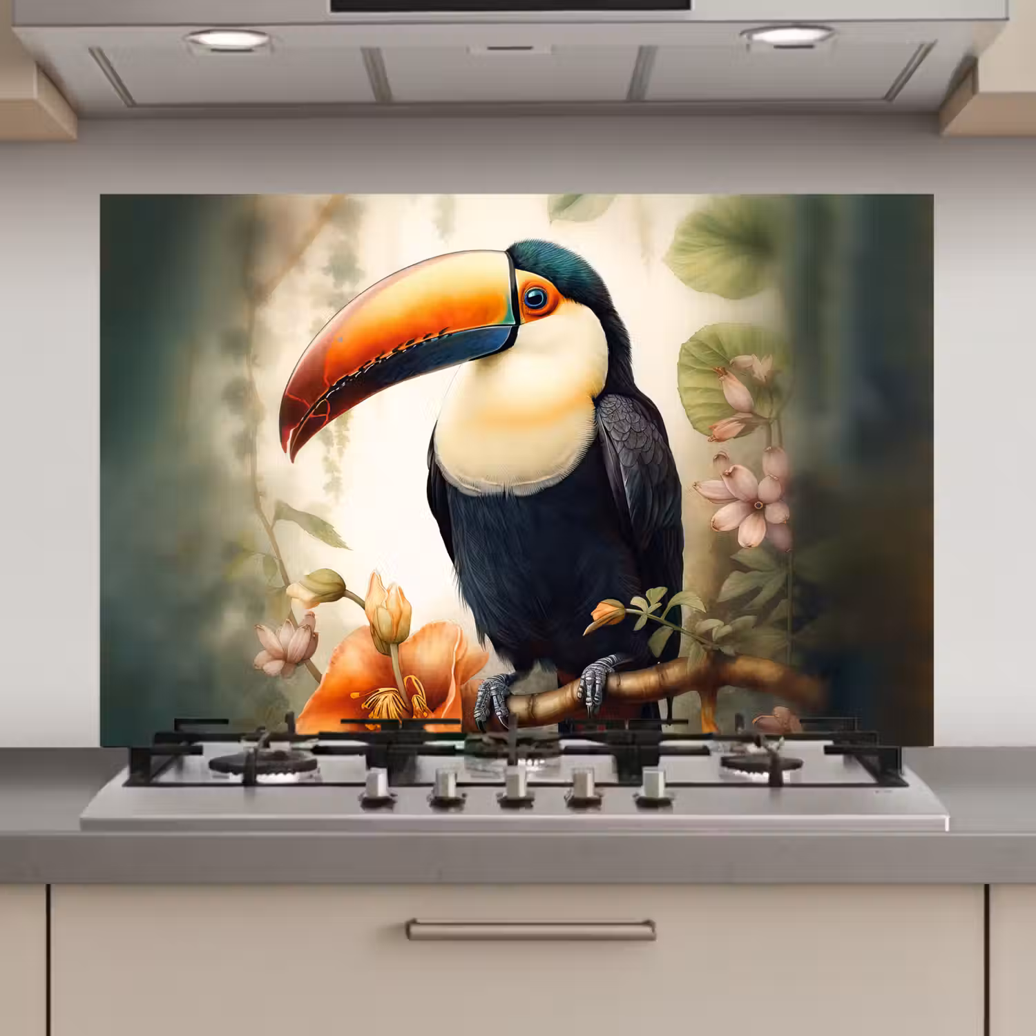 Toekan - Vogel - Bloemen - Planten keuken achterwand spatscherm klein -3d_website