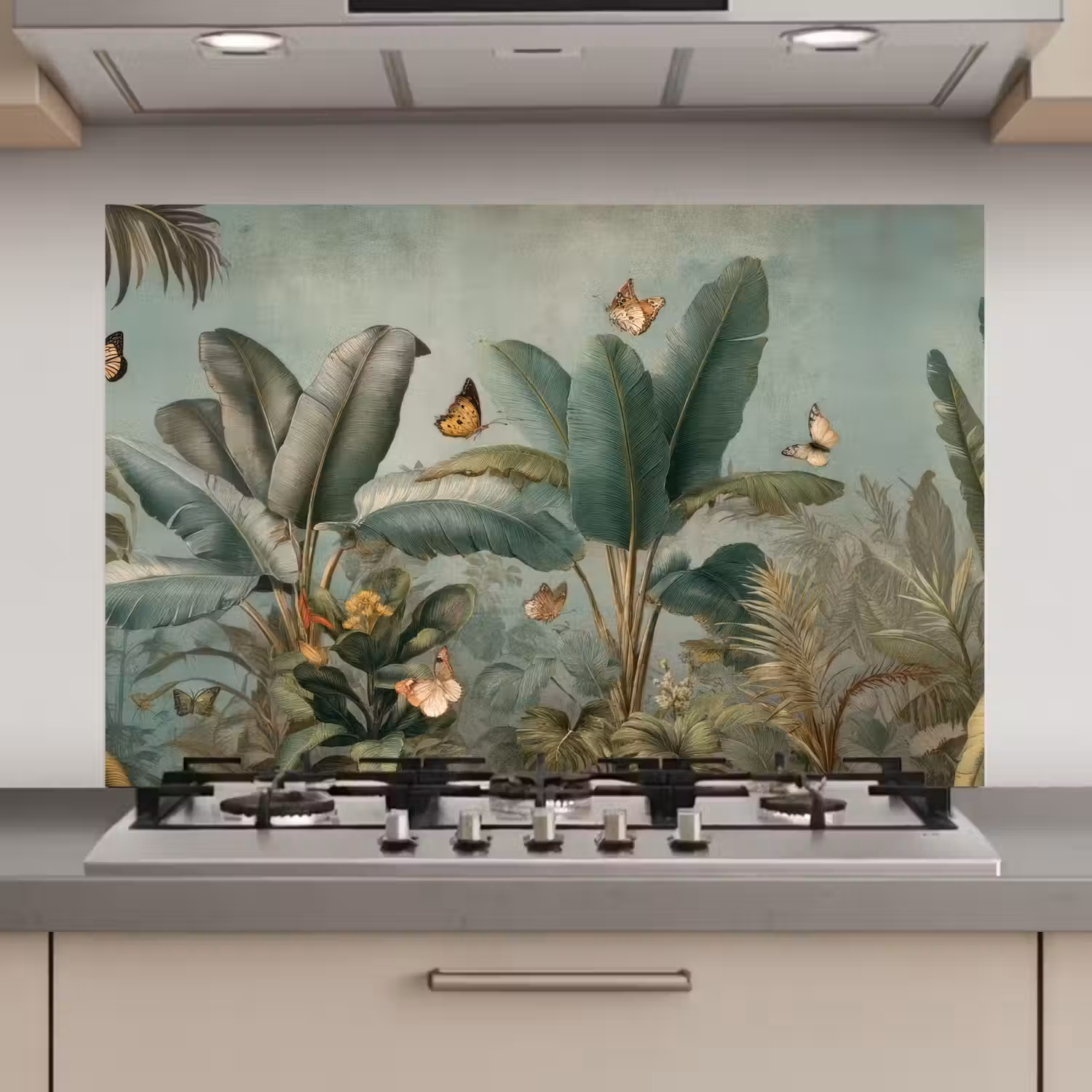 Tropisch bladerdek - Vlinders - groen - Bruin keuken achterwand spatscherm klein -3d_website
