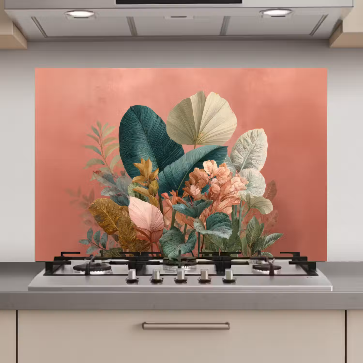 Tropische bladeren - Bloemen - Roze - groen keuken achterwand spatscherm klein -3d_website