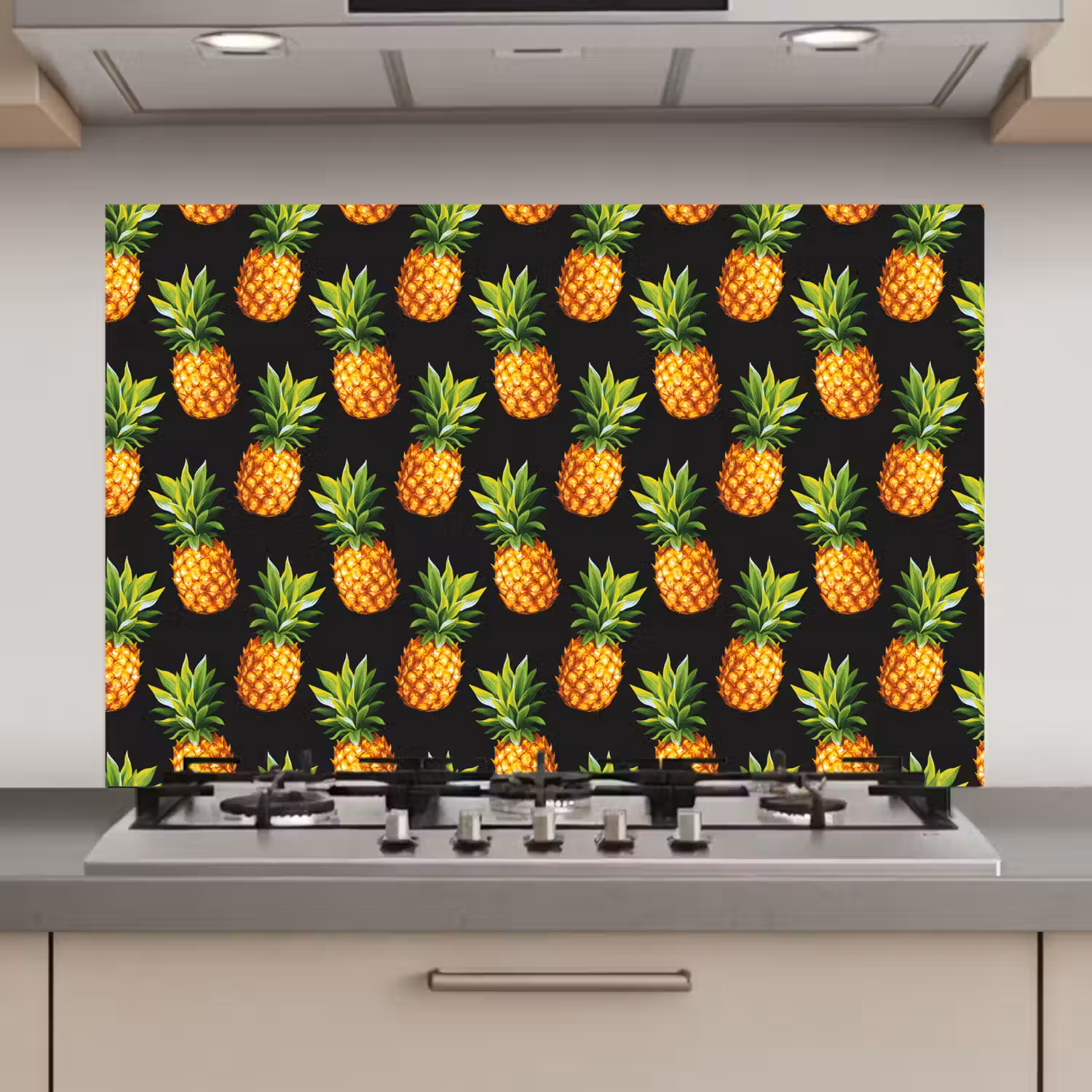 Tropische - Ananas - Zwart keuken achterwand spatscherm klein 900 -3d_website