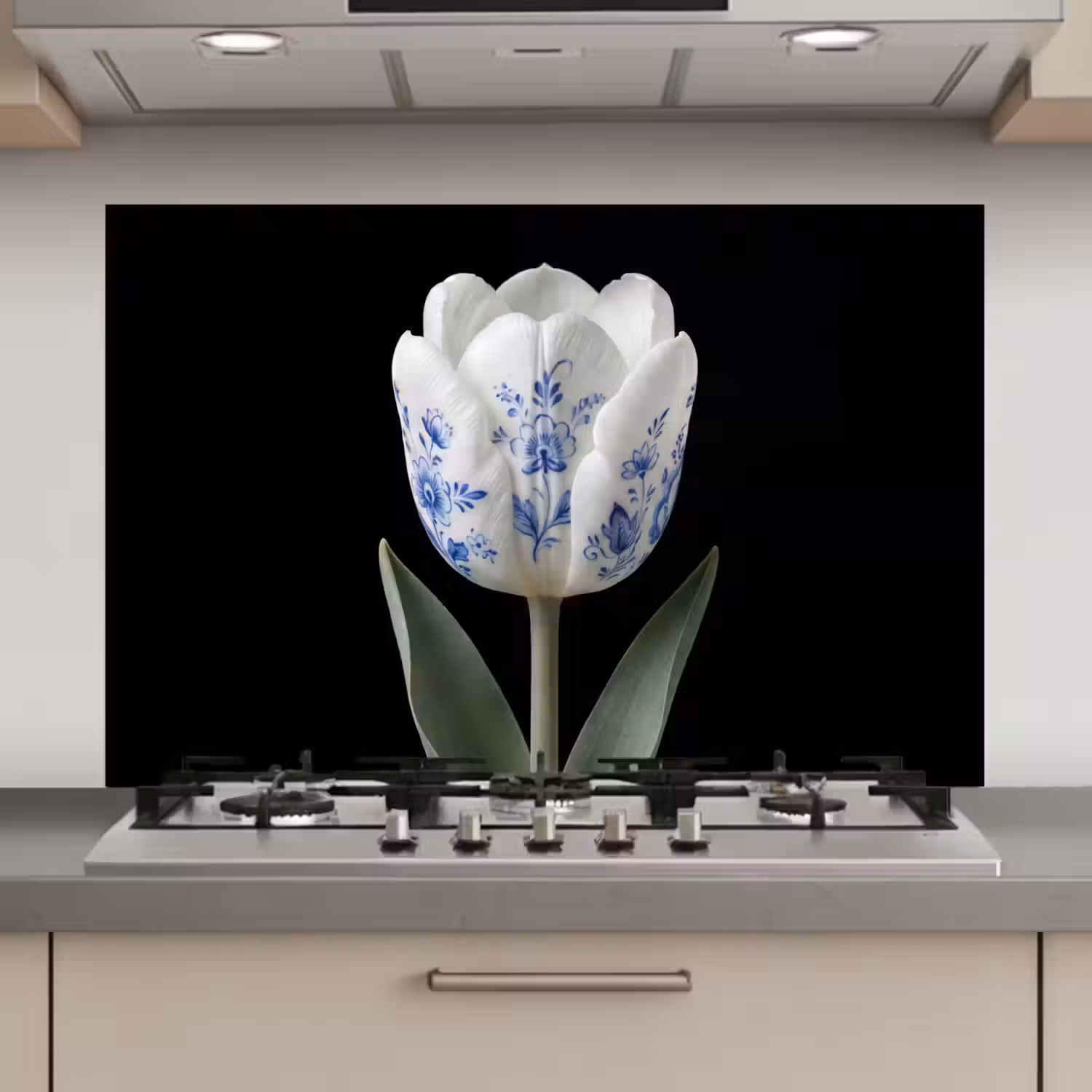 Tulp - Patroon - Blauw keuken achterwand spatscherm klein -3d_website