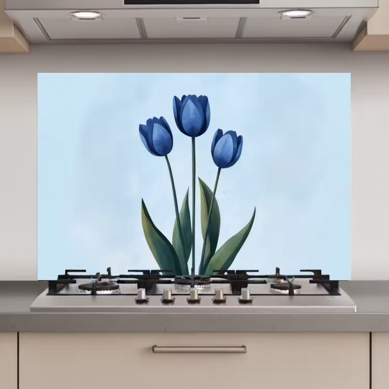 Tulpen - Blauw - Bladeren keuken achterwand spatscherm klein -3d_website