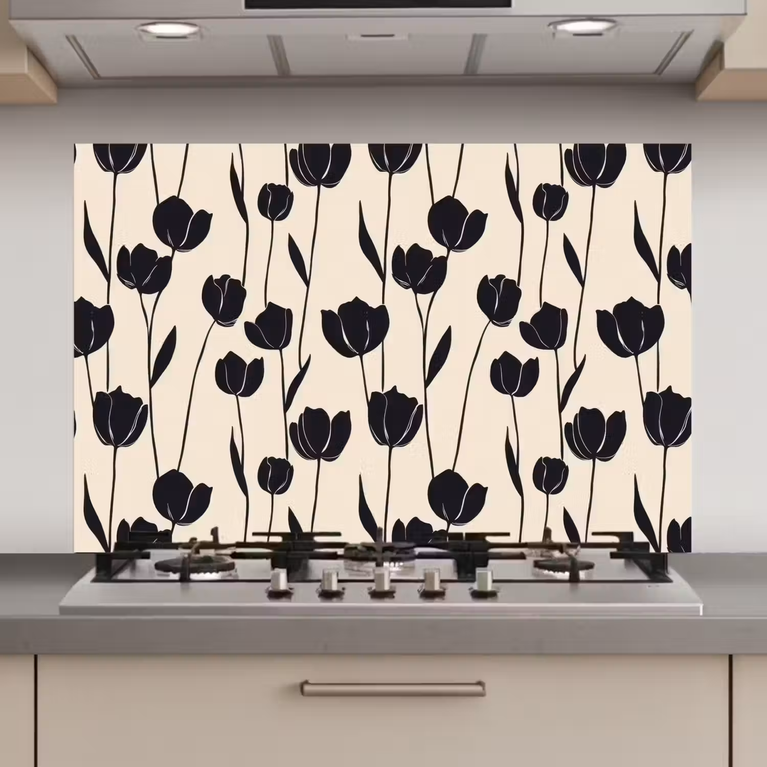 Tulpen - Patroon - Zwart keuken achterwand spatscherm klein 900 -3d_website