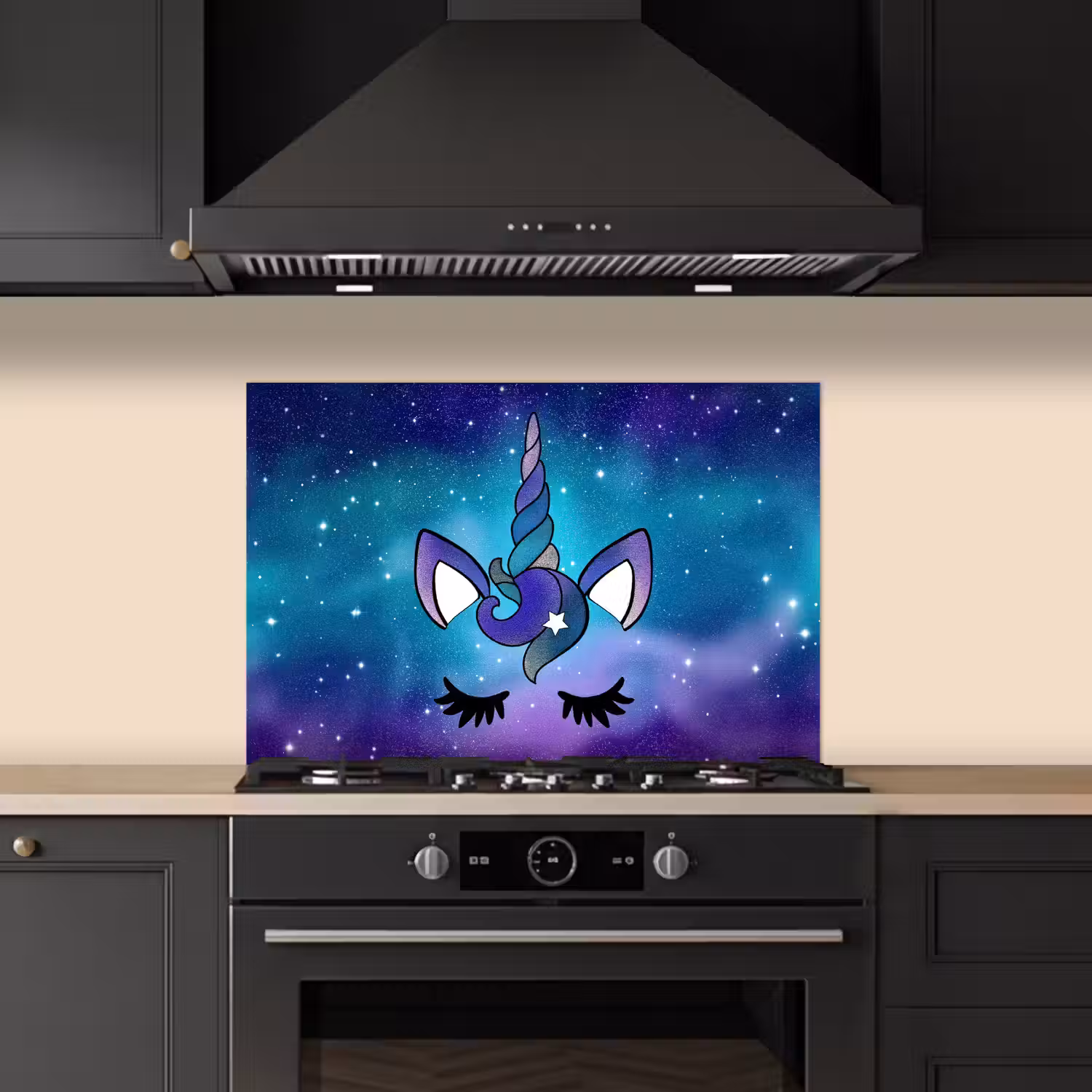Eenhoorn - Sterrenhemel - Ster - Blauw keuken achterwand spatscherm klein -sfeer1