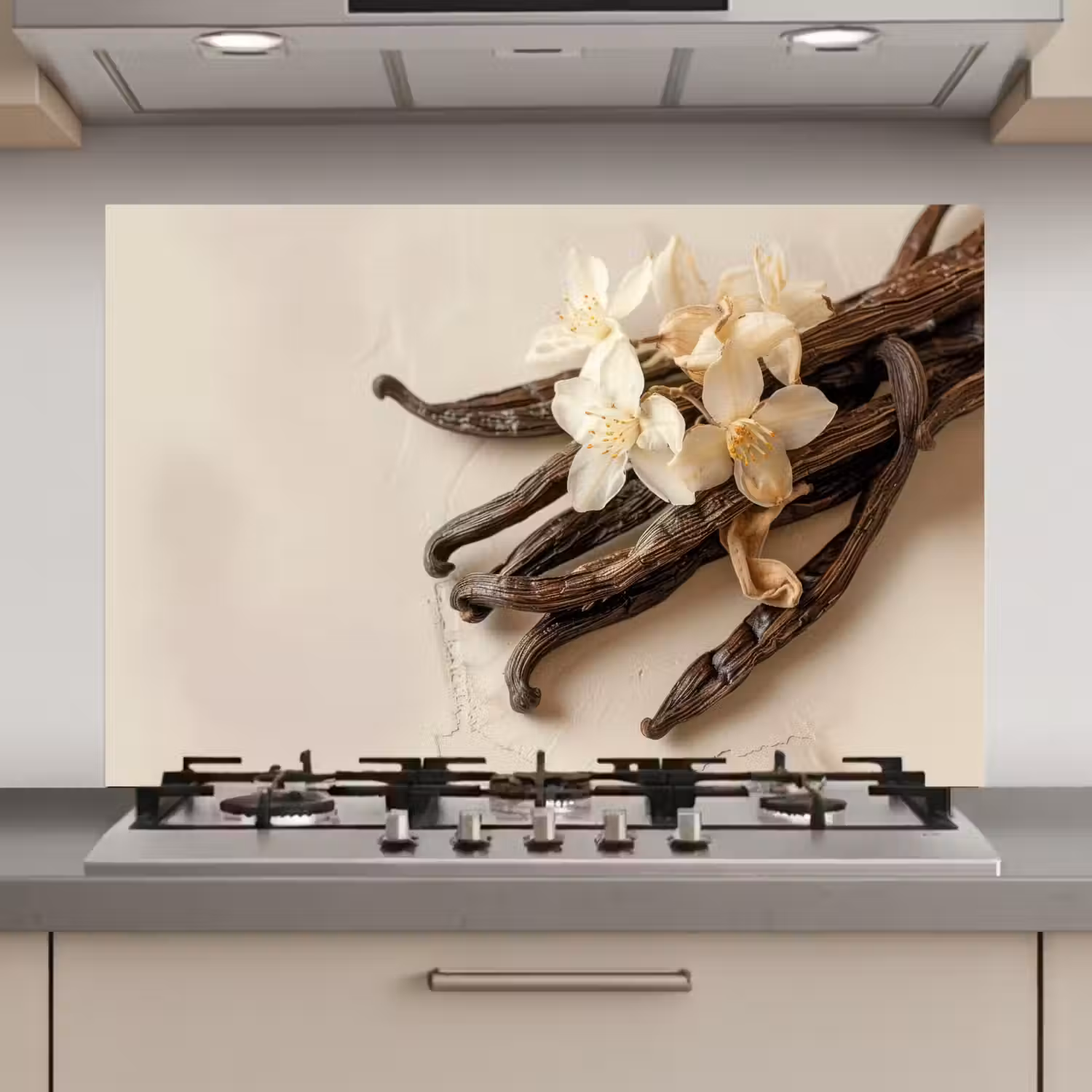 Vanille - Bloemen - Beige keuken achterwand spatscherm klein -3d_website