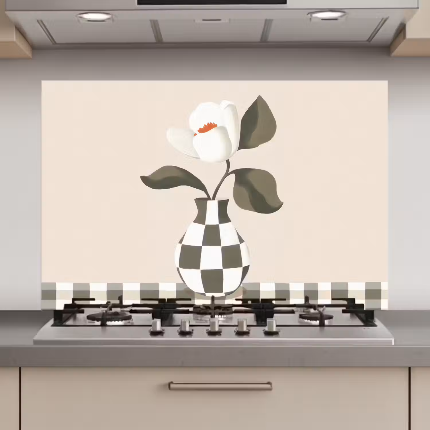 Vaas - Geruit - Groen - Bloem keuken achterwand spatscherm klein -3d_website