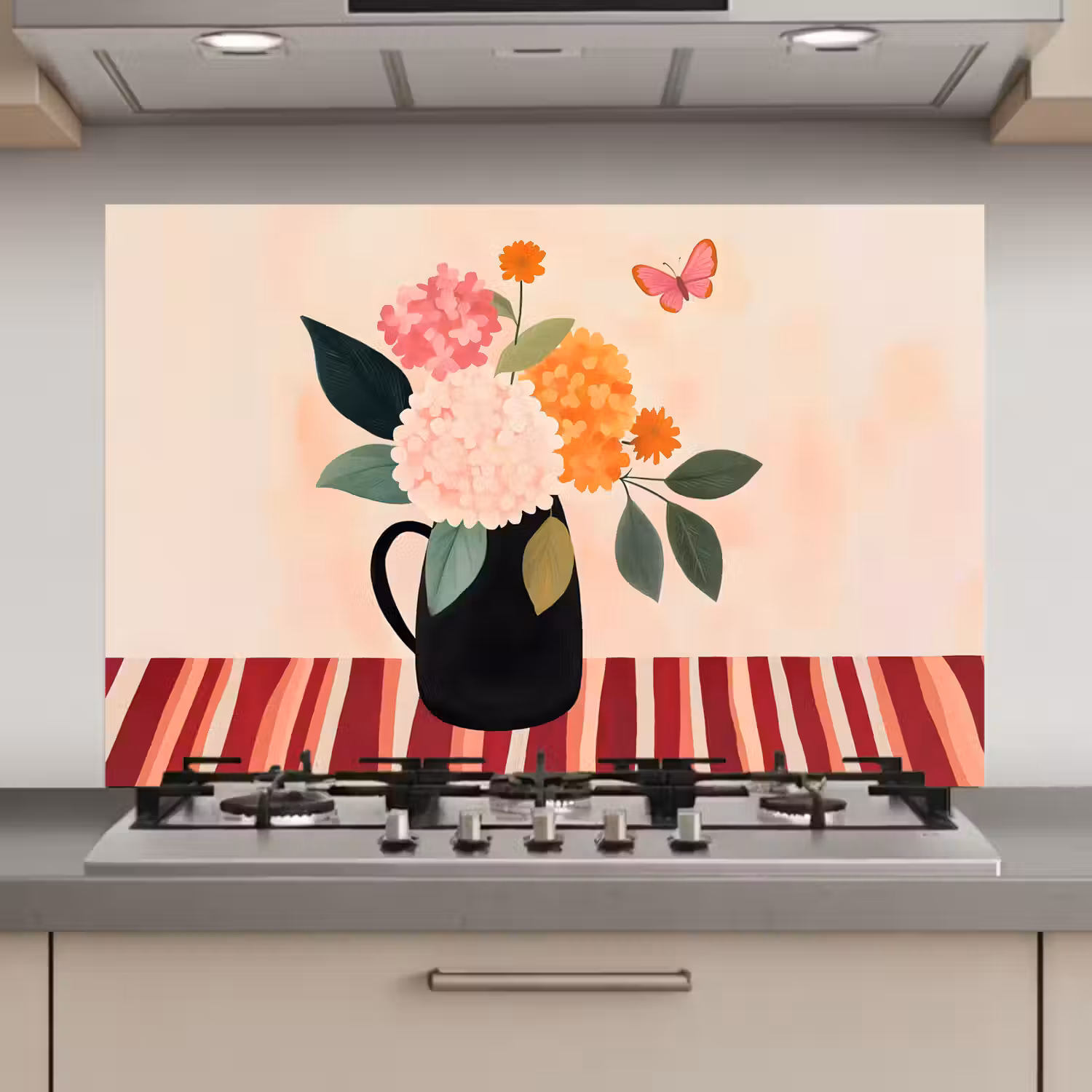 Vaas - Bloemen - Vlinder - Rood keuken achterwand spatscherm klein -3d_website