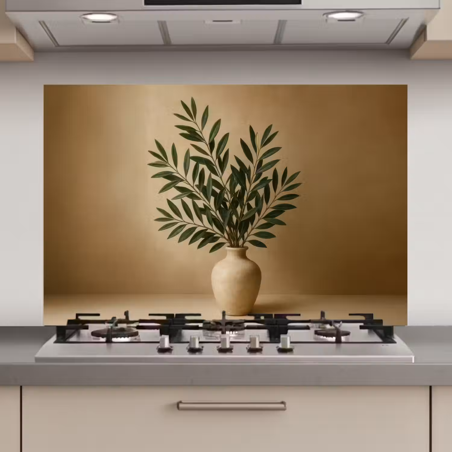 Vaas - Olijftakken - Bladeren - Beige keuken achterwand spatscherm klein -3d_website