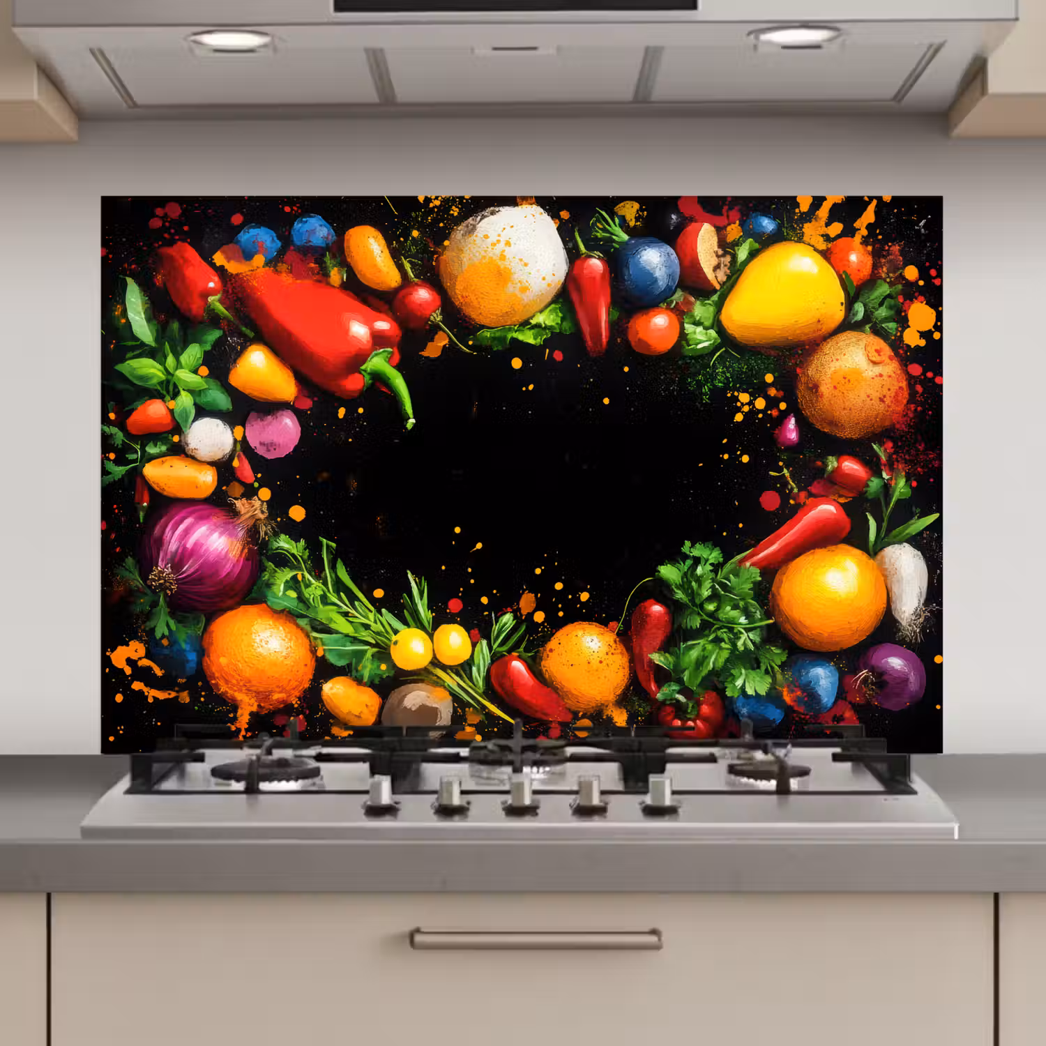 Groente - Graffiti - Kleurrijk - Koken - Abstract keuken achterwand spatscherm klein -3d_website