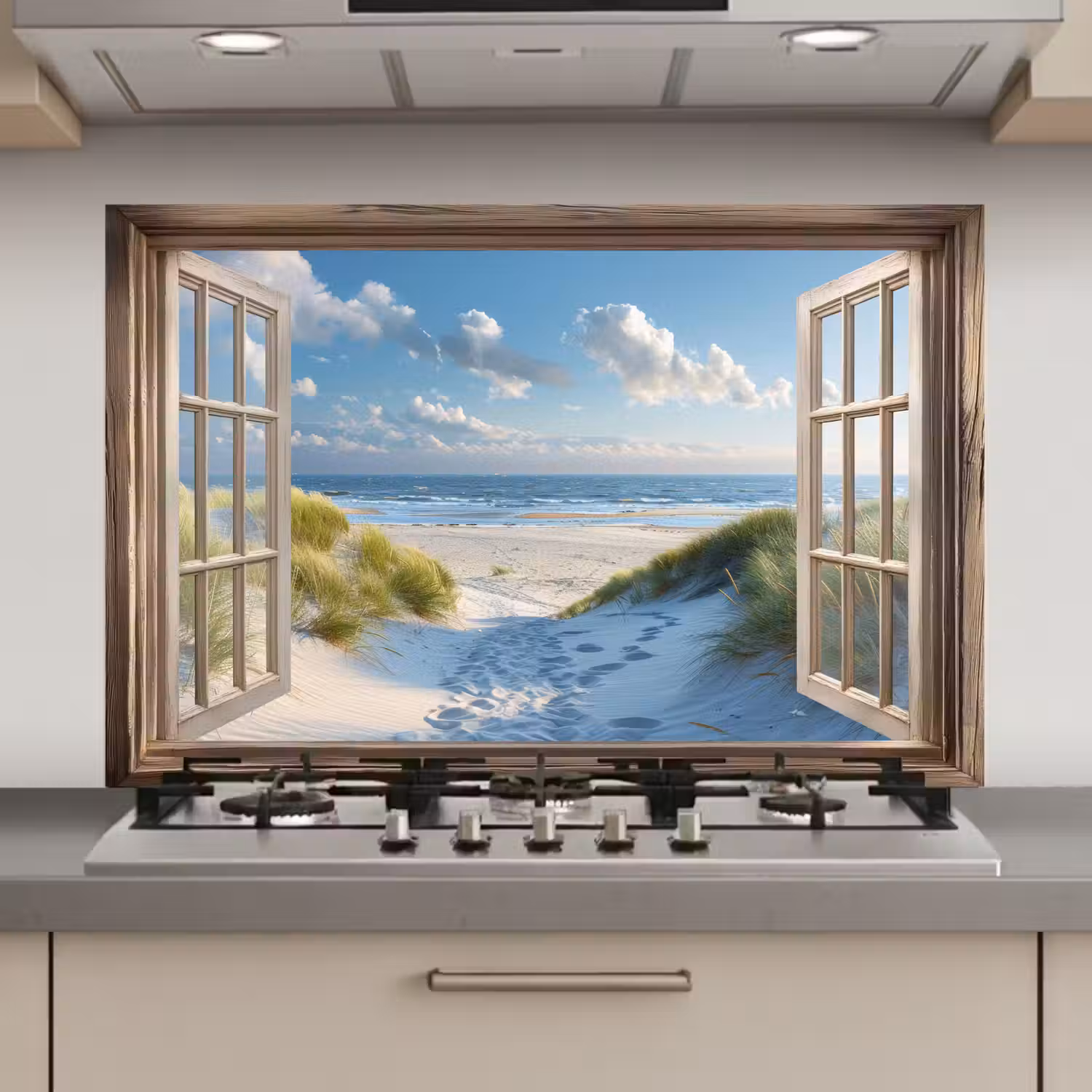 Doorkijk - Strand - Raam - Duinen - Zee keuken achterwand spatscherm klein -3d_website