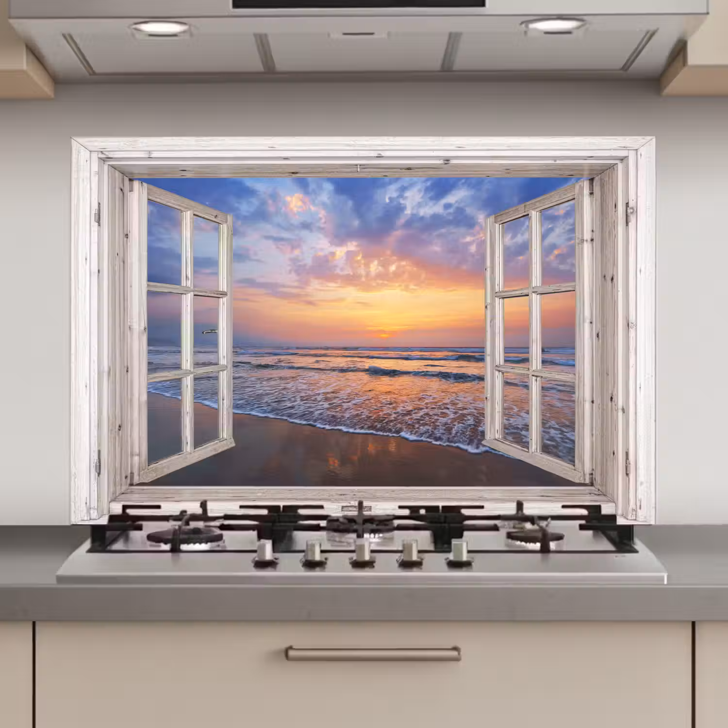 Doorkijk - Zee - Strand - Zonsondergang - Blauw keuken achterwand spatscherm klein -3d_website