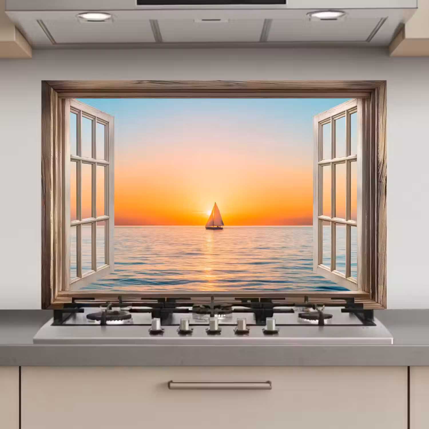 Doorkijk - Zee - Boot - Zonsondergang keuken achterwand spatscherm klein -3d_website