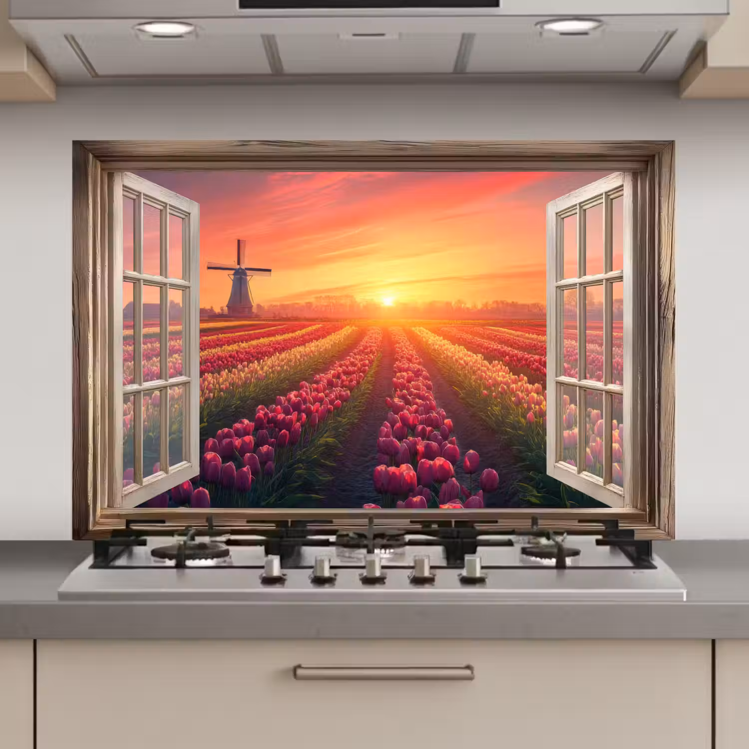 Doorkijk - Tulpen - Zonsondergang - Bloemen - Kleurrijk keuken achterwand spatscherm klein -3d_website