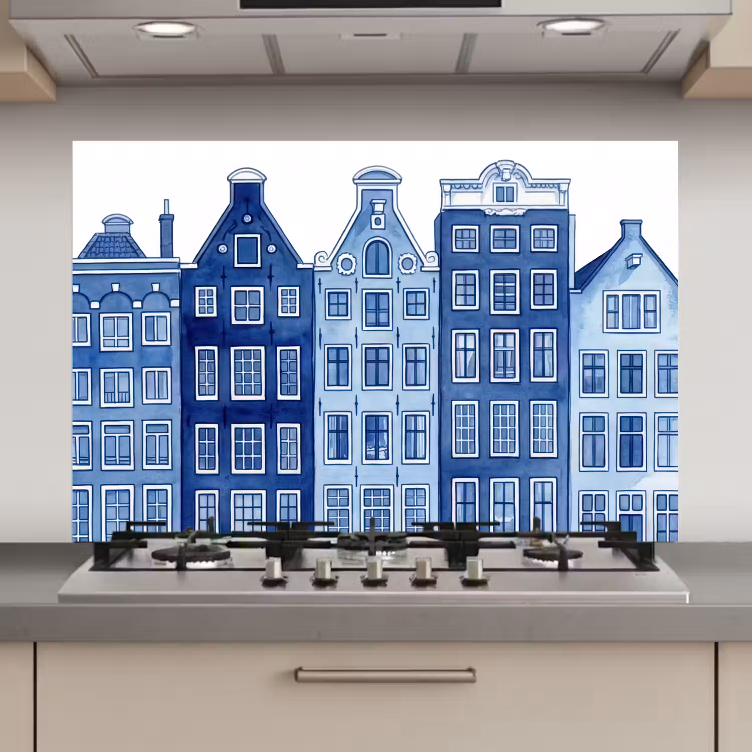 Aquarel - Grachtenpanden - Delfts - Blauw keuken achterwand spatscherm klein -3d_website