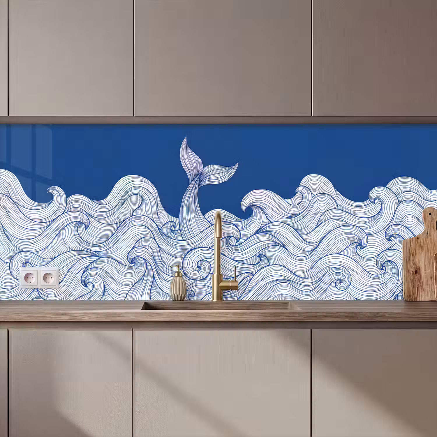 Walvis - Staart - Golven - Lijntekening - Blauw keuken achterwand 2 middel zz_3dshopping