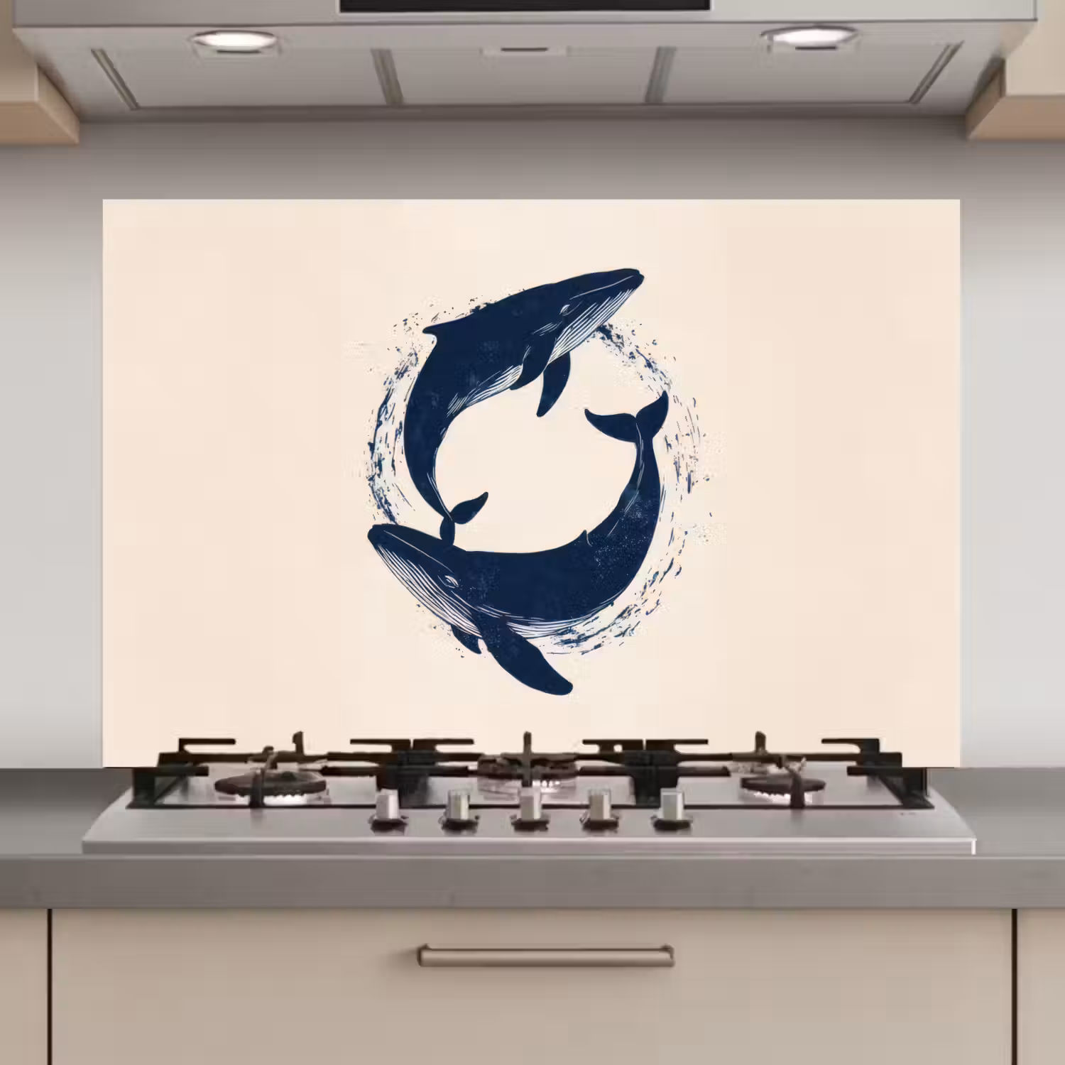 Walvissen - Spetters - Cirkel - Donkerblauw keuken achterwand spatscherm klein -3d_website