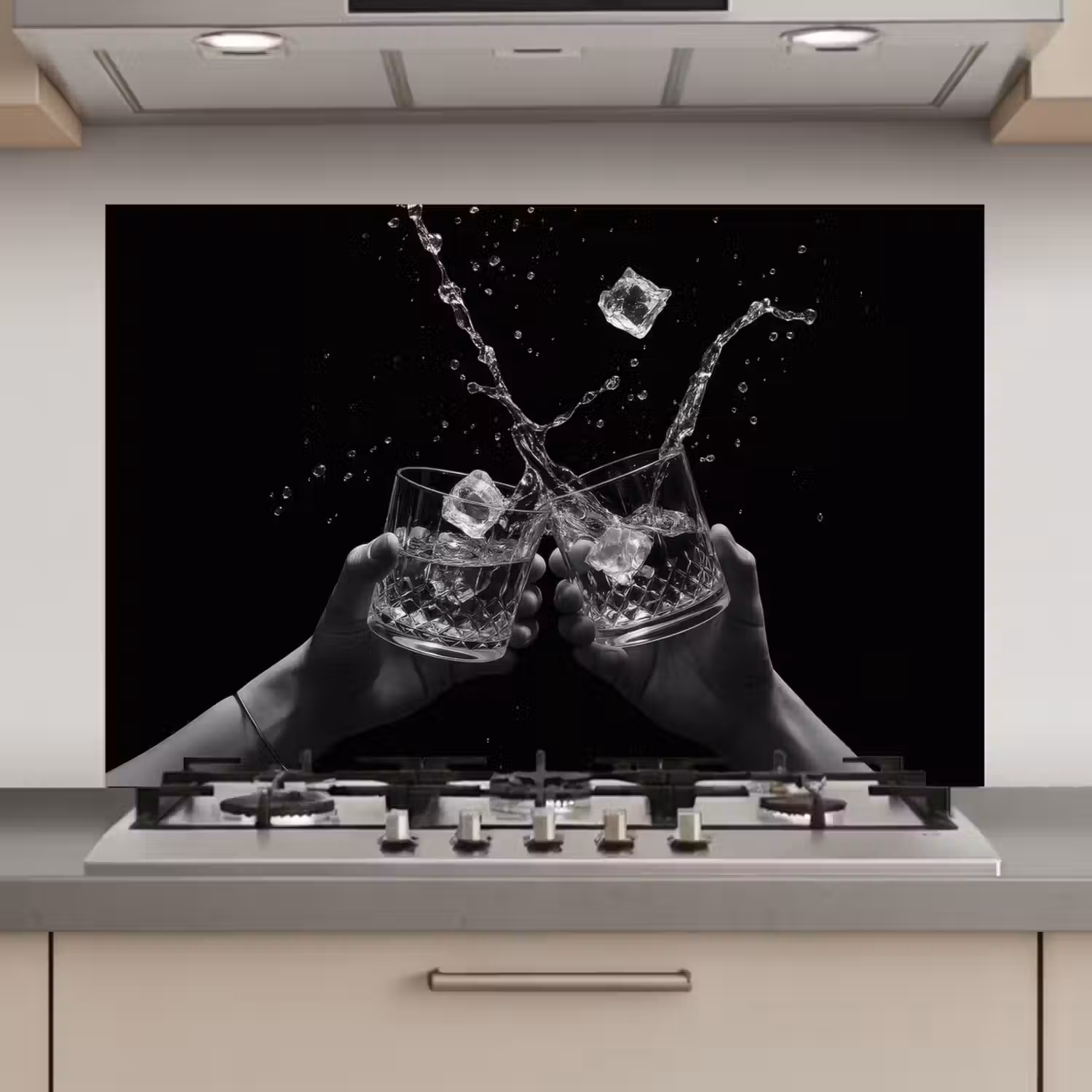 Whiskyglazen - Ijs - Spetters - Zwart keuken achterwand spatscherm klein -3d_website