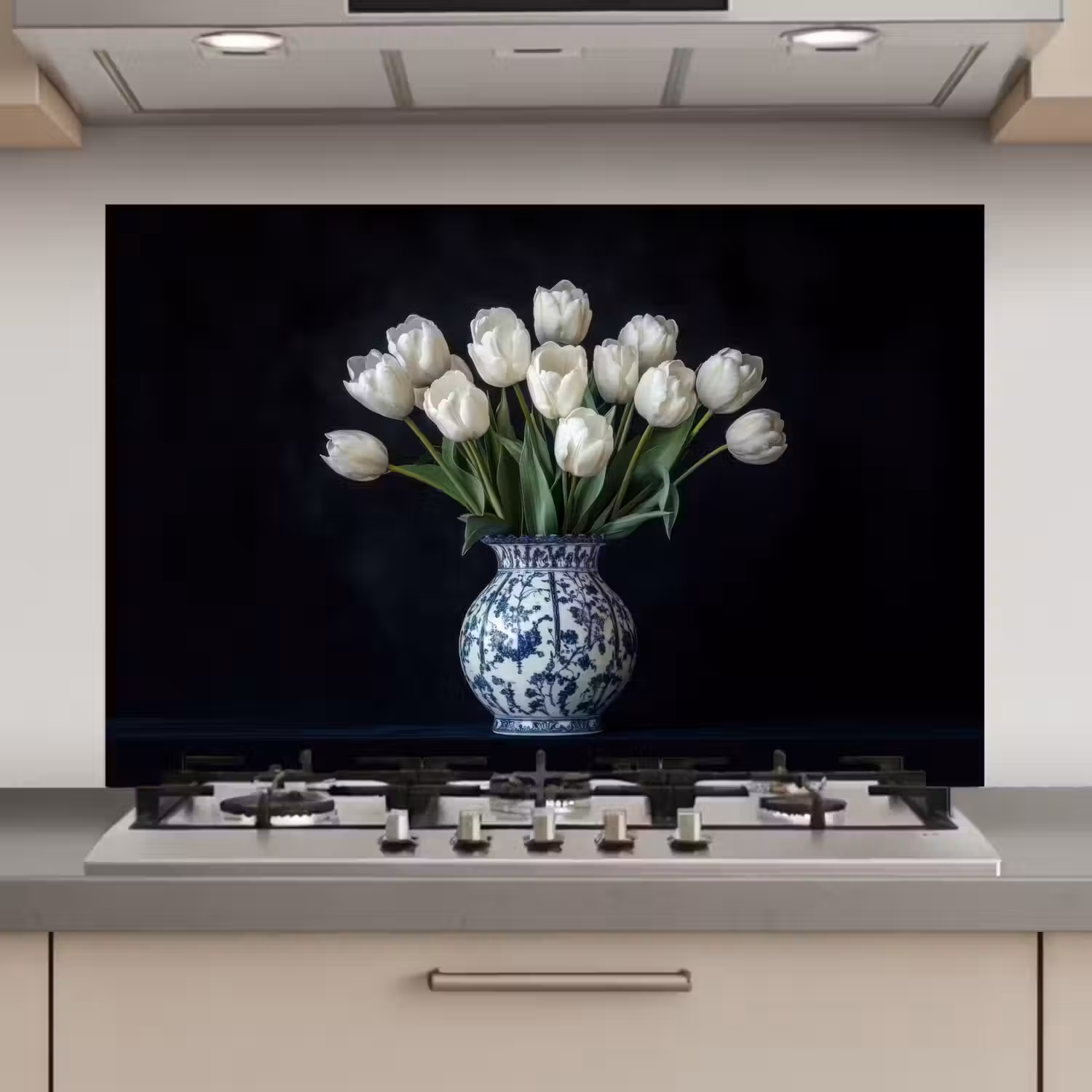 Wit - Bloemen - Tulpen - Vaas keuken achterwand spatscherm klein -3d_website