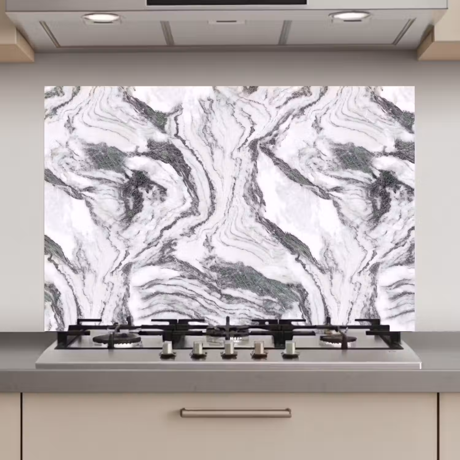 Wit - Marmer - Golvend - Grafiet keuken achterwand spatscherm klein 900 -3d_website
