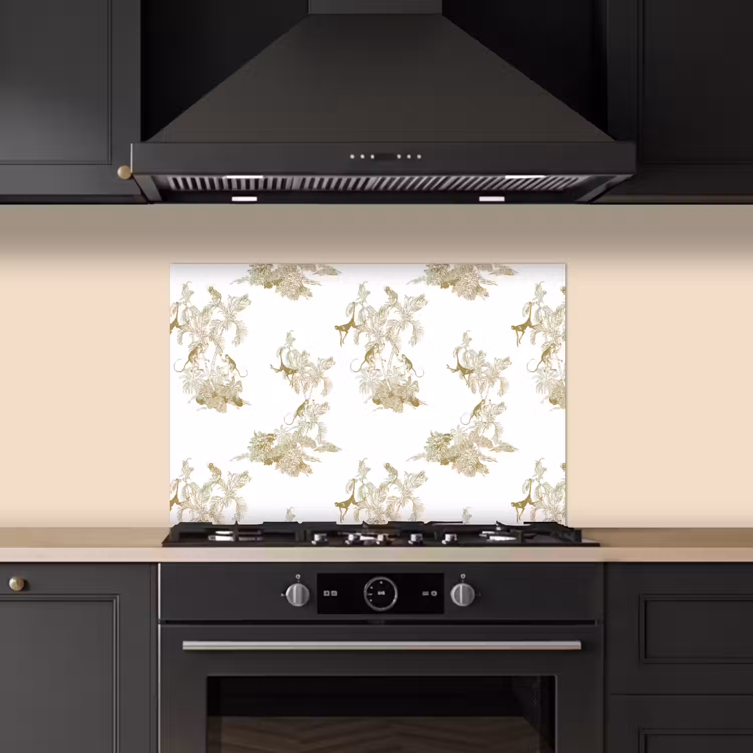 Wit - Apen - Beige keuken achterwand spatscherm klein 900 -sfeer1
