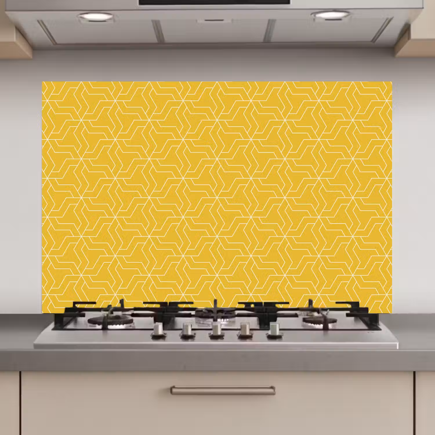 Wit - Geel - Patroon - Geometrisch keuken achterwand spatscherm klein 900 -3d_website