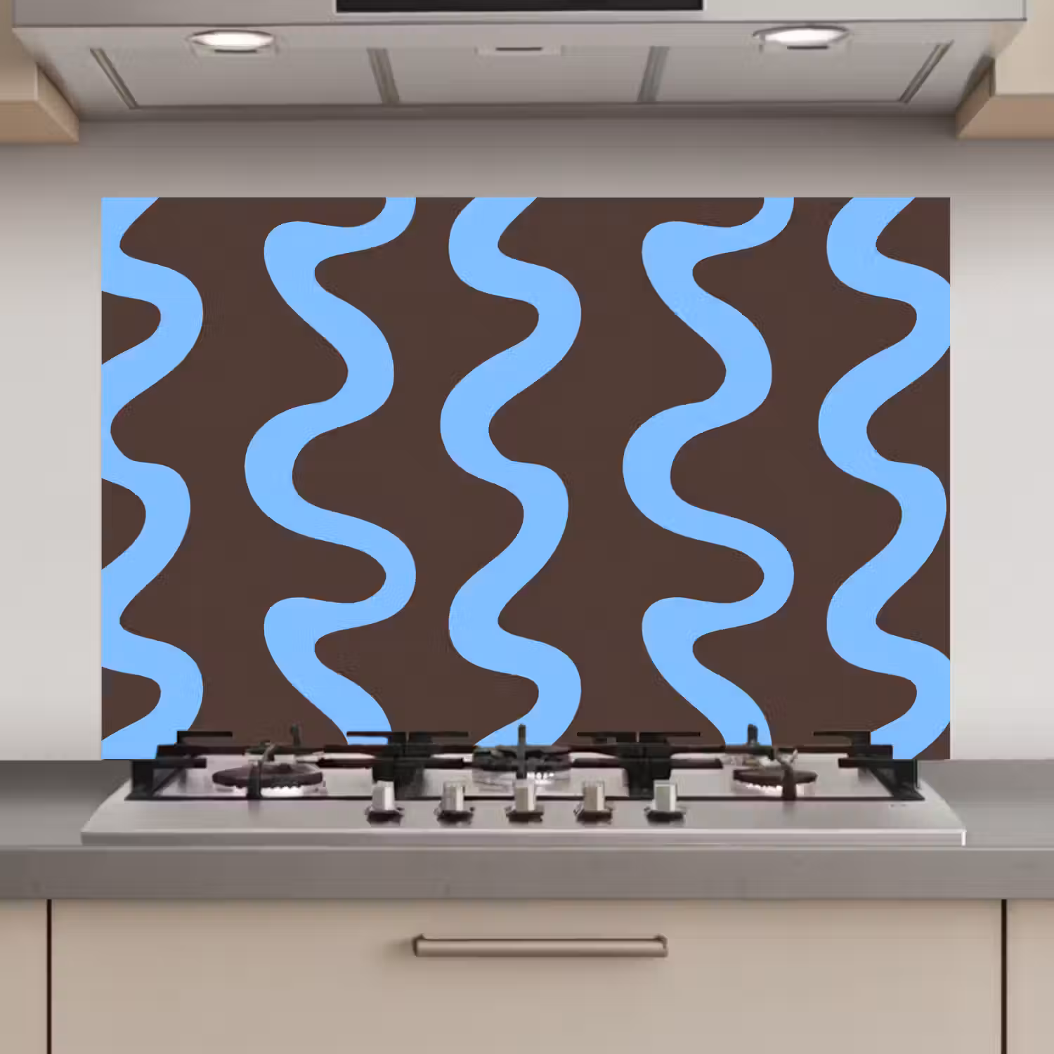 Kronkelende lijnen - Blauw - Bruin - Minimalistisch keuken achterwand spatscherm klein 900 -3d_website