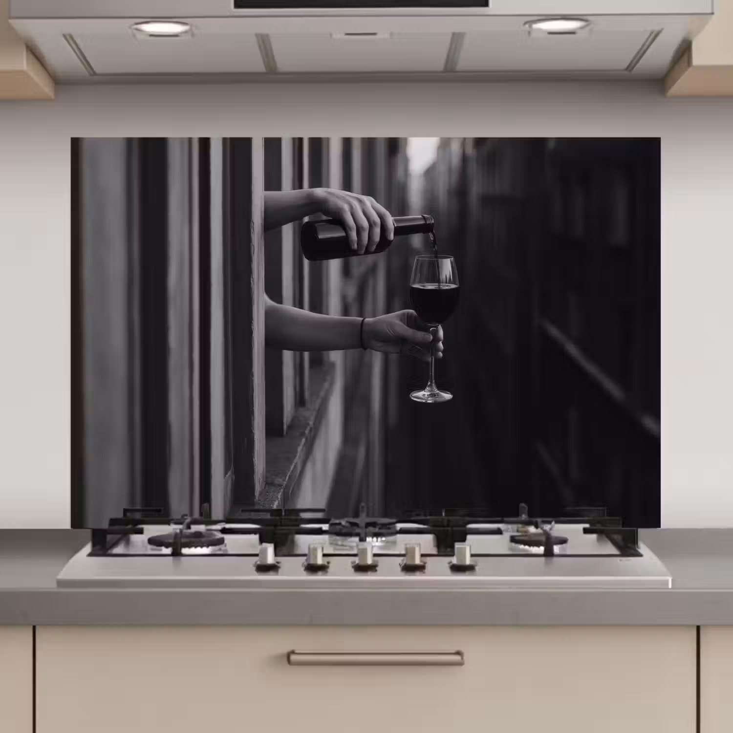 Wijnfles - Glas - Handen - Raam keuken achterwand spatscherm klein -3d_website