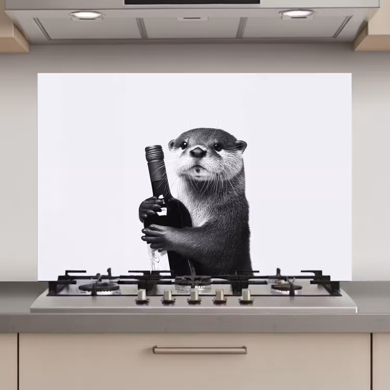 Wijnfles - Otter - Zwart keuken achterwand spatscherm klein -3d_website