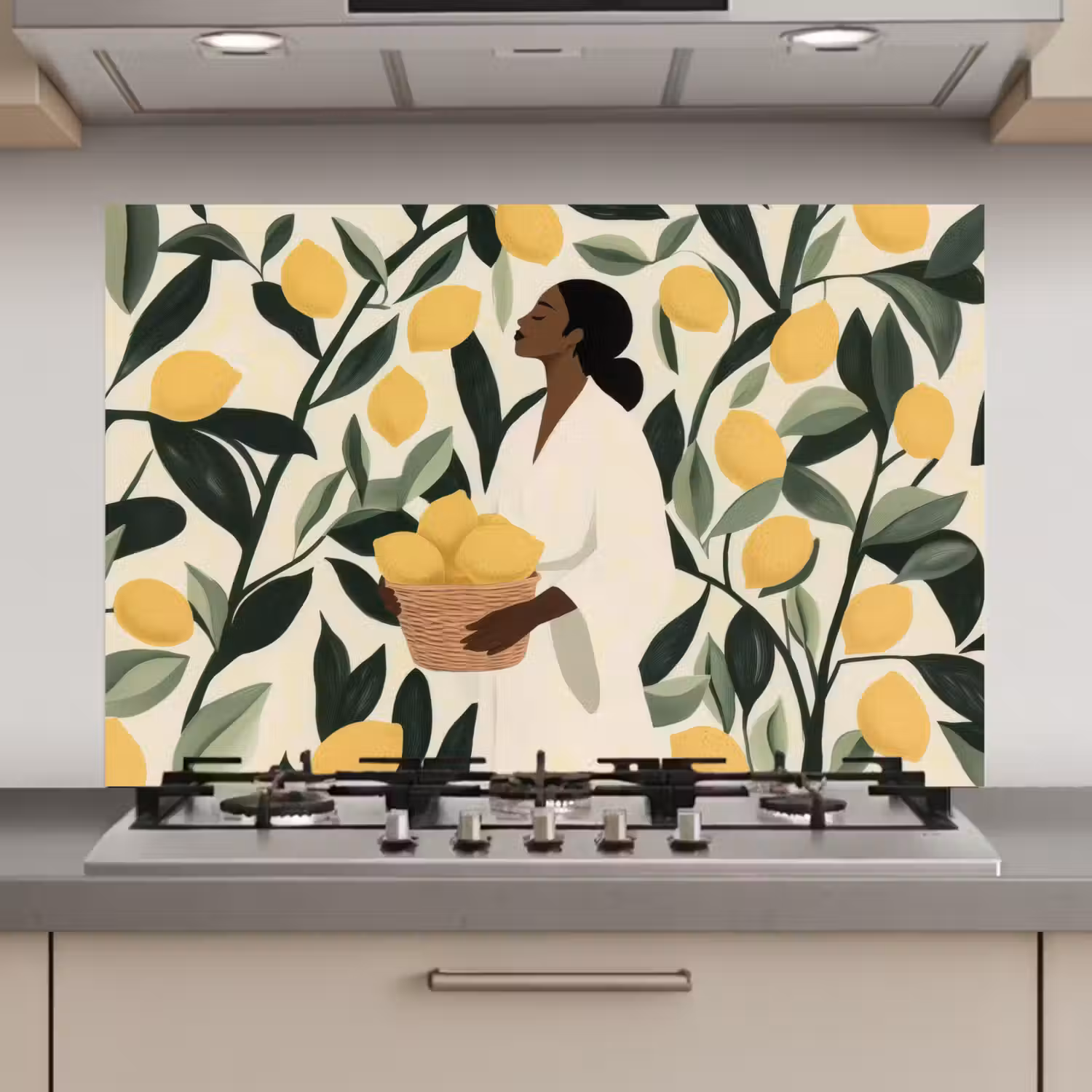 Vrouw - Mand - Citroenen - Bladeren keuken achterwand spatscherm klein -3d_website