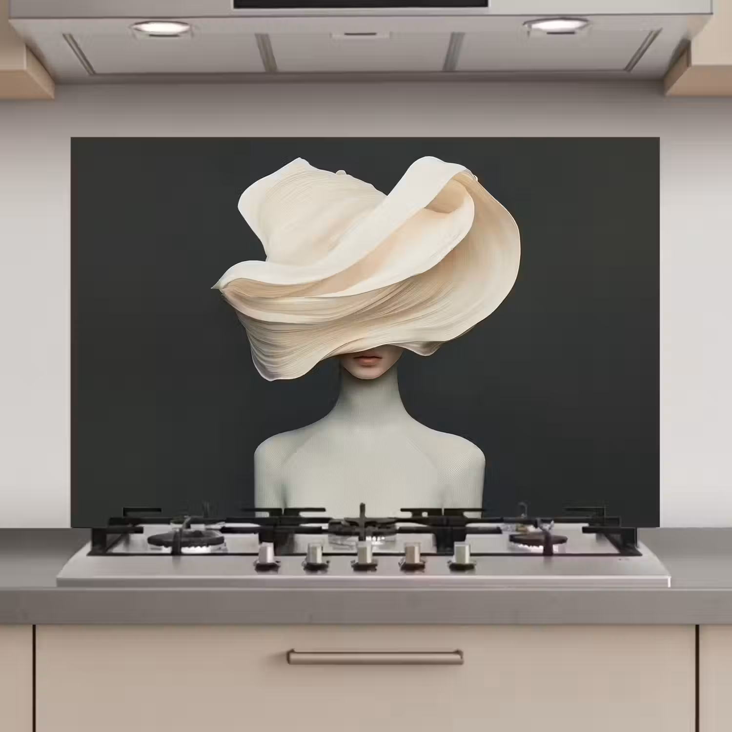 Vrouw - Beige - hoed keuken achterwand spatscherm klein -3d_website