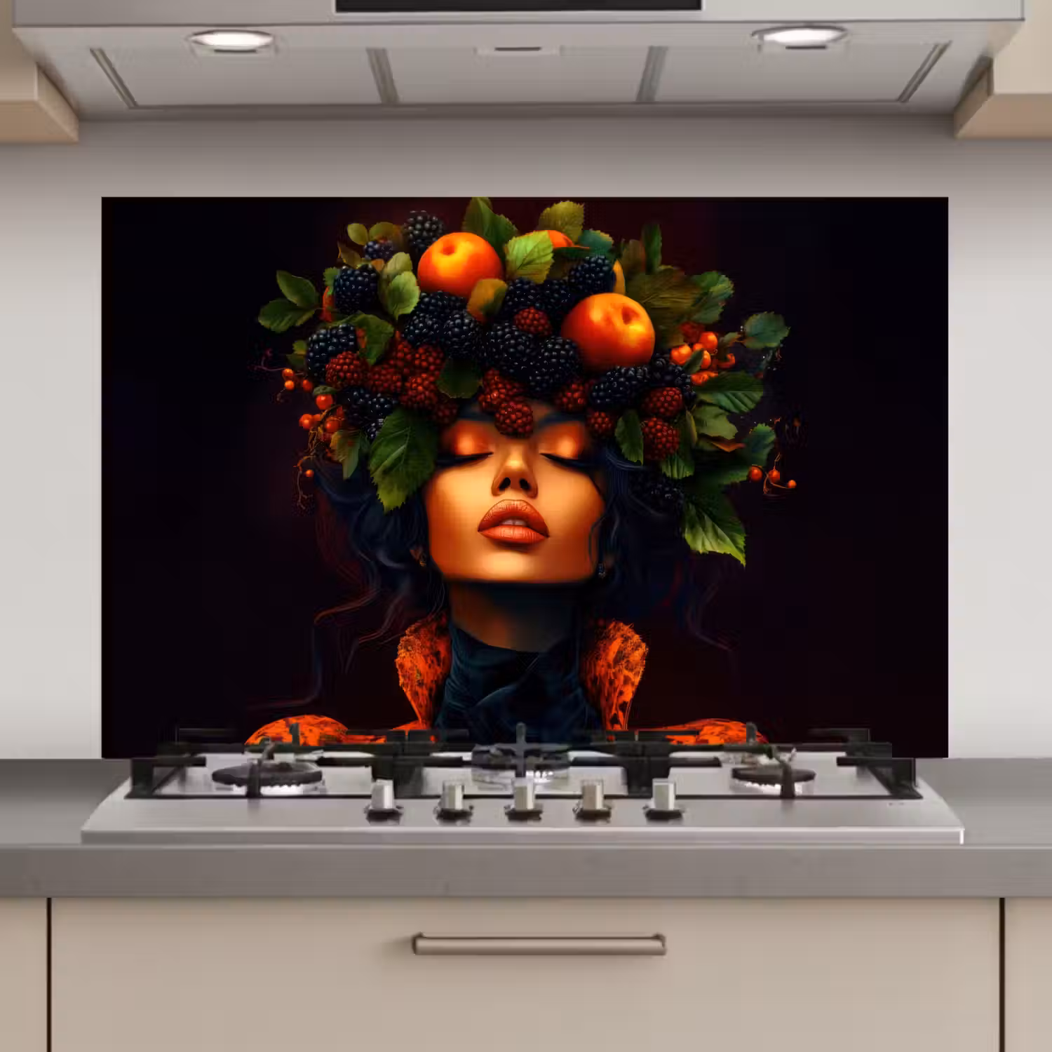 Vrouw - Zwart - Bessen - Bramen - Appels keuken achterwand spatscherm klein -3d_website