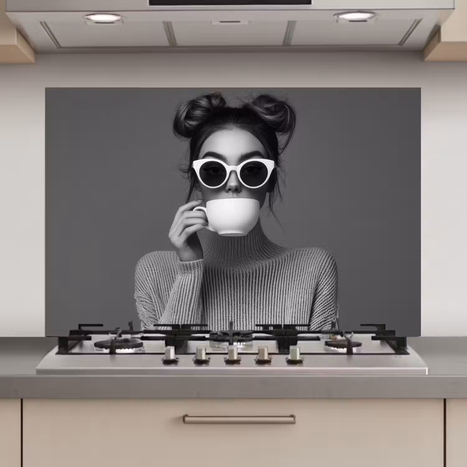 Vrouw - Koffie - Zwart - Wit keuken achterwand spatscherm klein -3d_website