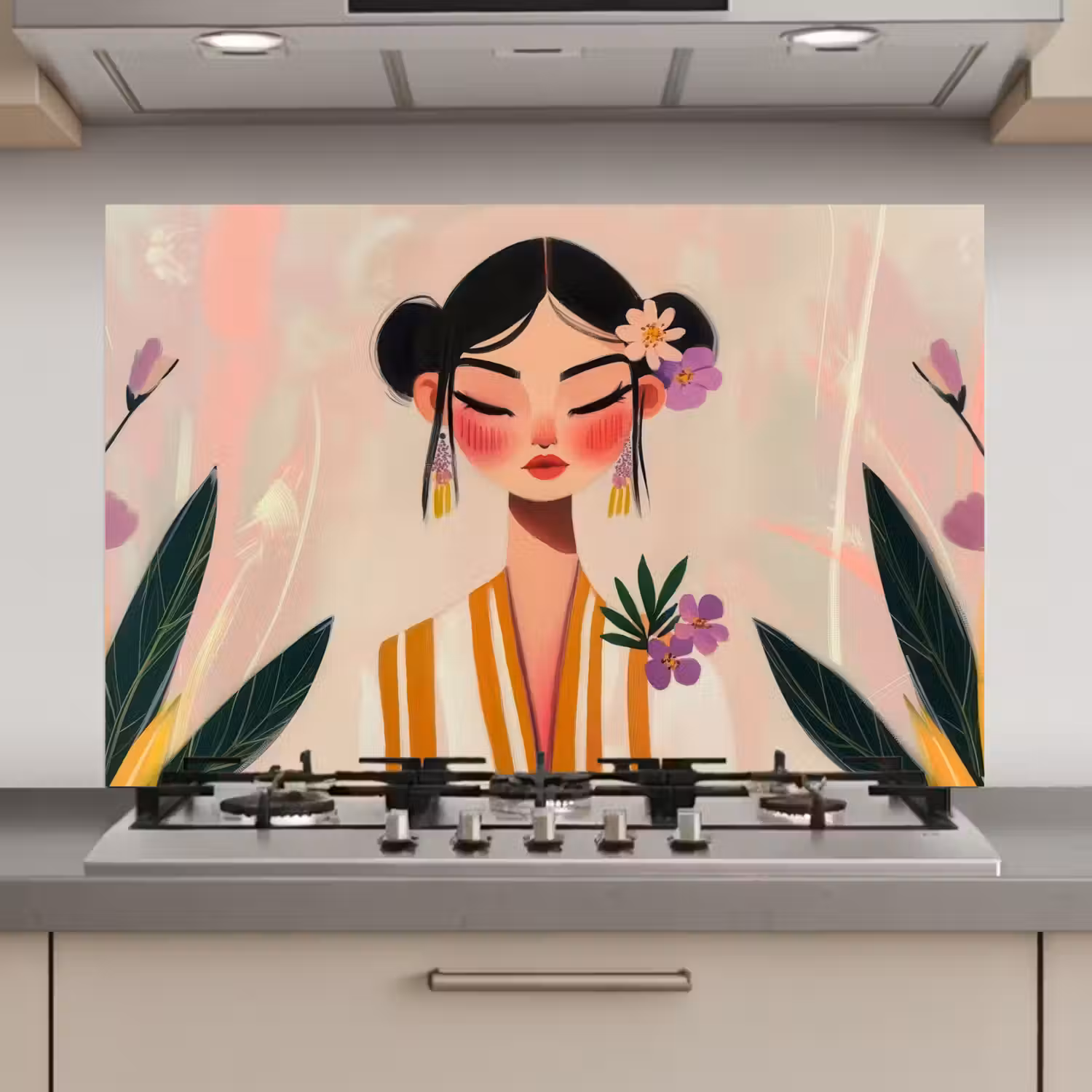 Vrouw - Bloemen - Pastel keuken achterwand spatscherm klein -3d_website