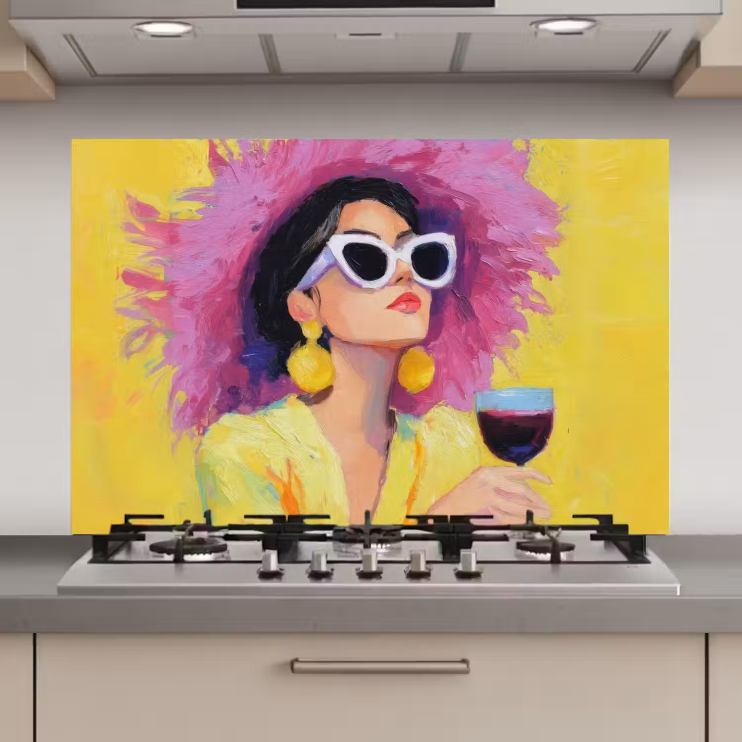 Vrouw - Hoed - Paars - Wijn keuken achterwand spatscherm klein -3d_website