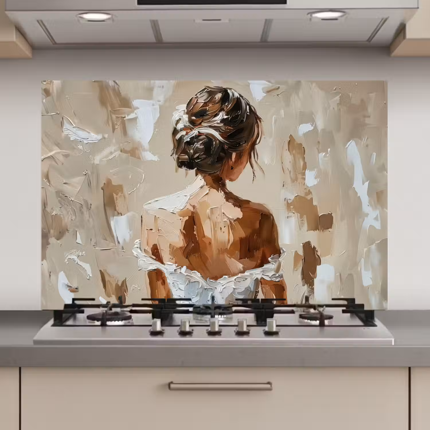 Vrouw - Verf - Abstract - Beige - Modern keuken achterwand spatscherm klein -3d_website