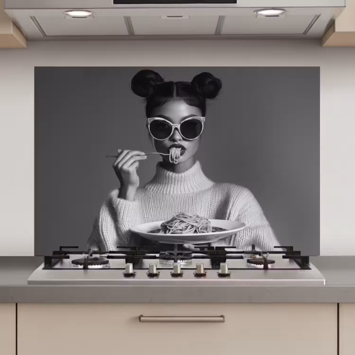 Vrouw - Pasta - Zonnebril keuken achterwand spatscherm klein -3d_website