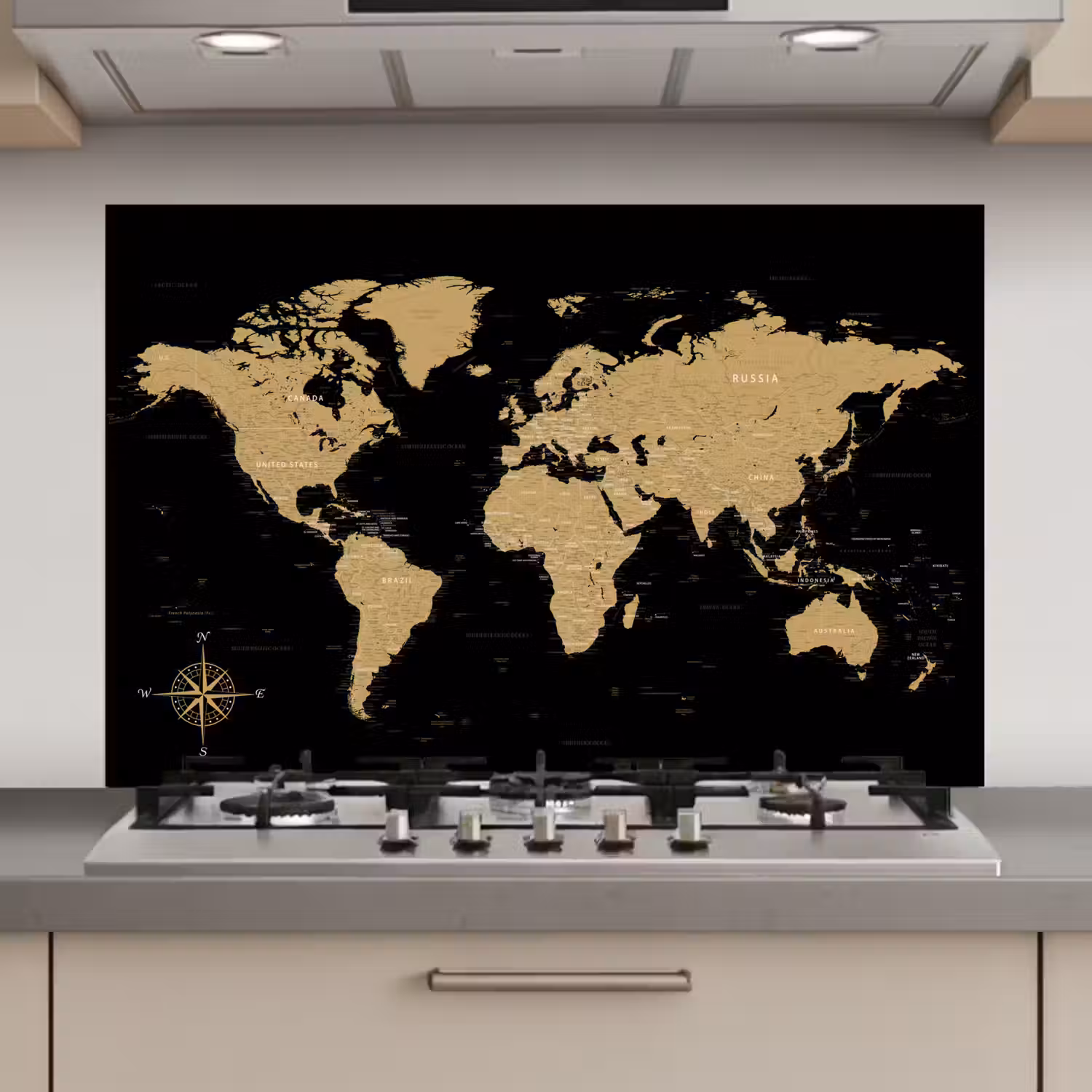 Wereldkaart - Beige - Zwart keuken achterwand spatscherm klein -3d_website