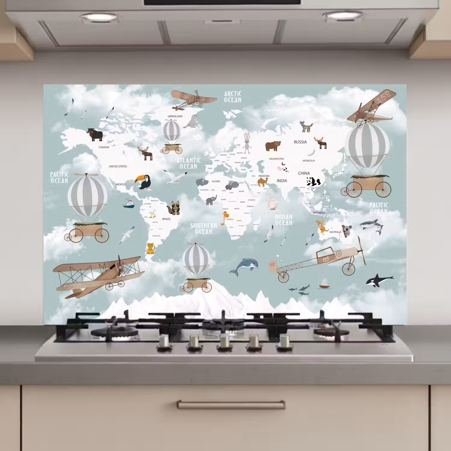Wereldkaart - Kind - Vliegtuig keuken achterwand spatscherm klein -3d_website