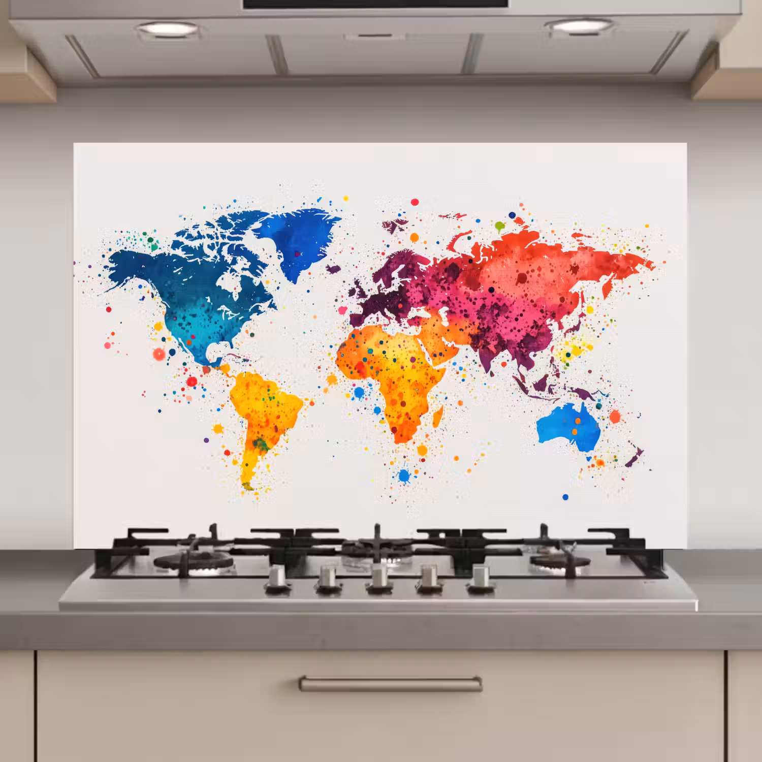 Wereldkaart - Graffiti - Kleurrijk keuken achterwand spatscherm klein -3d_website
