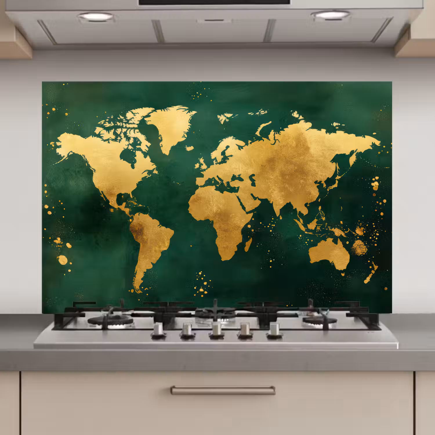 Wereldkaart - Groen - Goud keuken achterwand spatscherm klein -3d_website