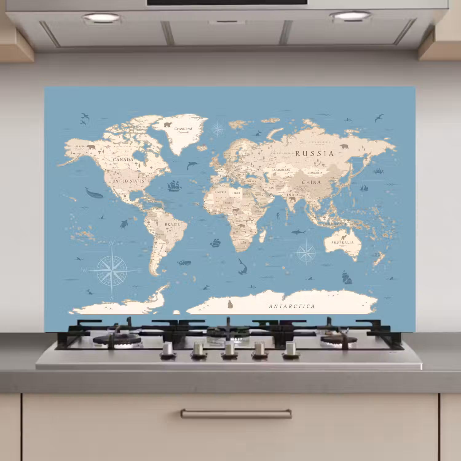 Wereldkaart - Oceaan - Realistisch - Blauw keuken achterwand spatscherm klein -3d_website