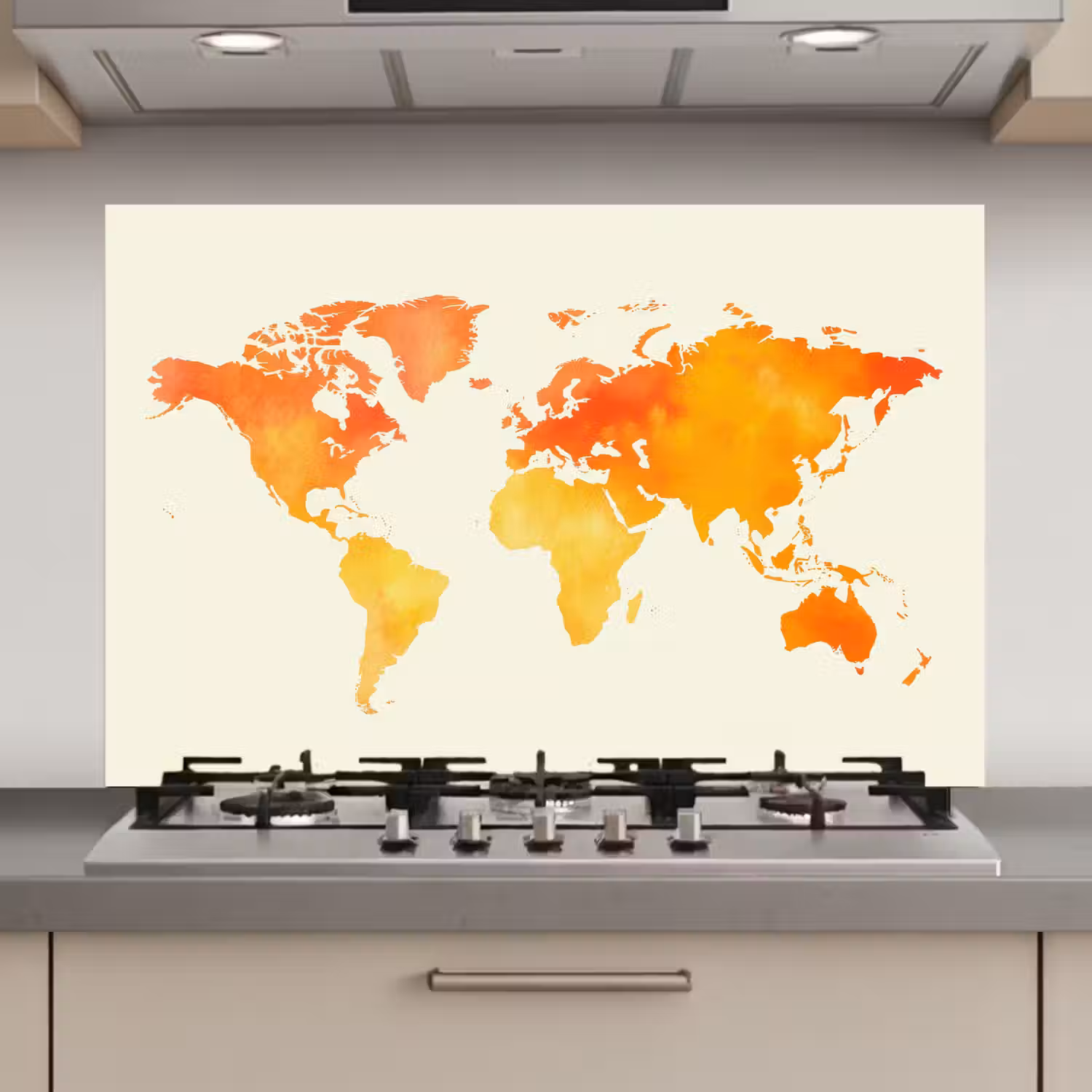 Wereldkaart - Oranje - Kleurrijk keuken achterwand spatscherm klein -3d_website