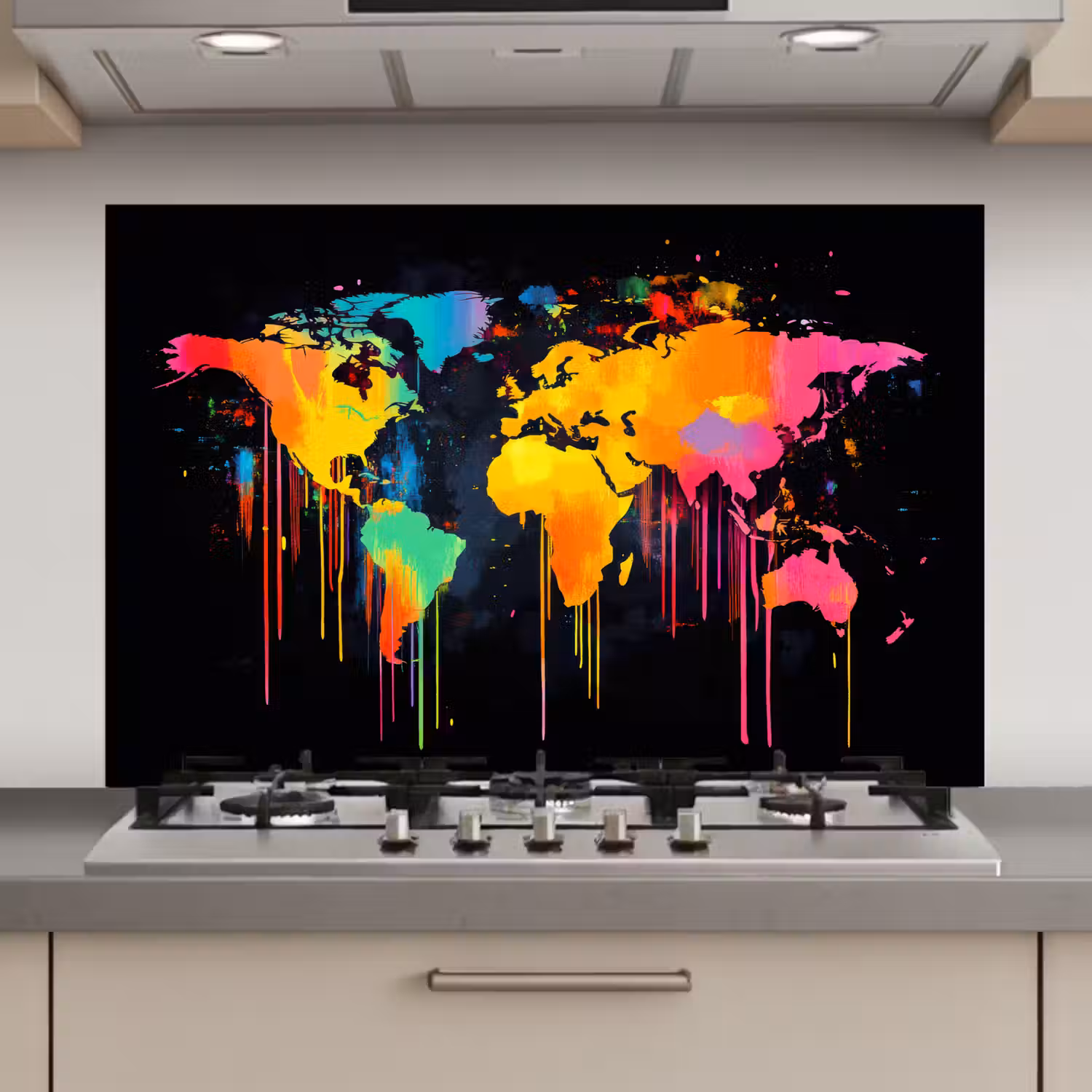 Wereldkaart - Verf - Kleurrijk - Graffiti - Wereld keuken achterwand spatscherm klein -3d_website