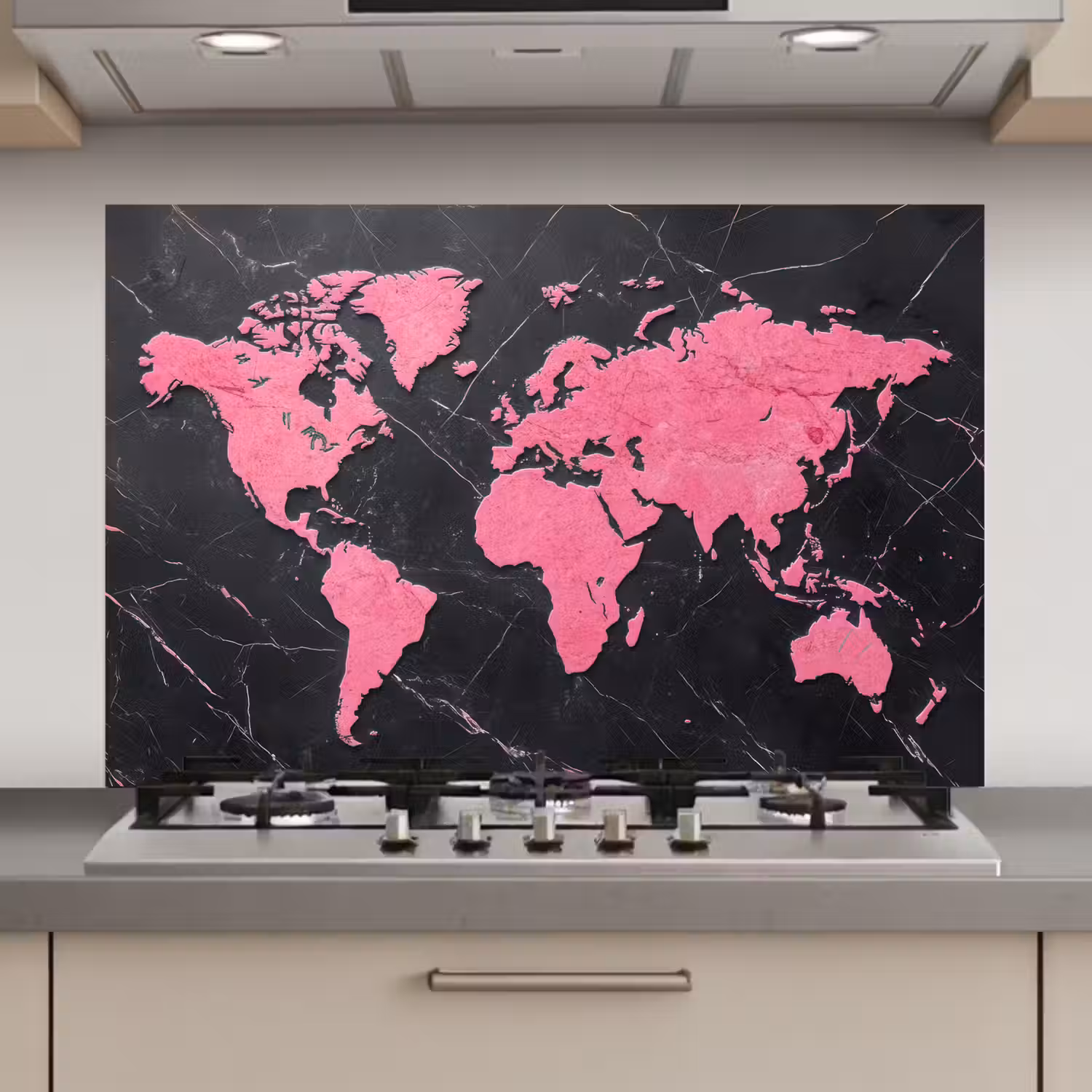 Wereldkaart - Roze - Marmer keuken achterwand spatscherm klein -3d_website