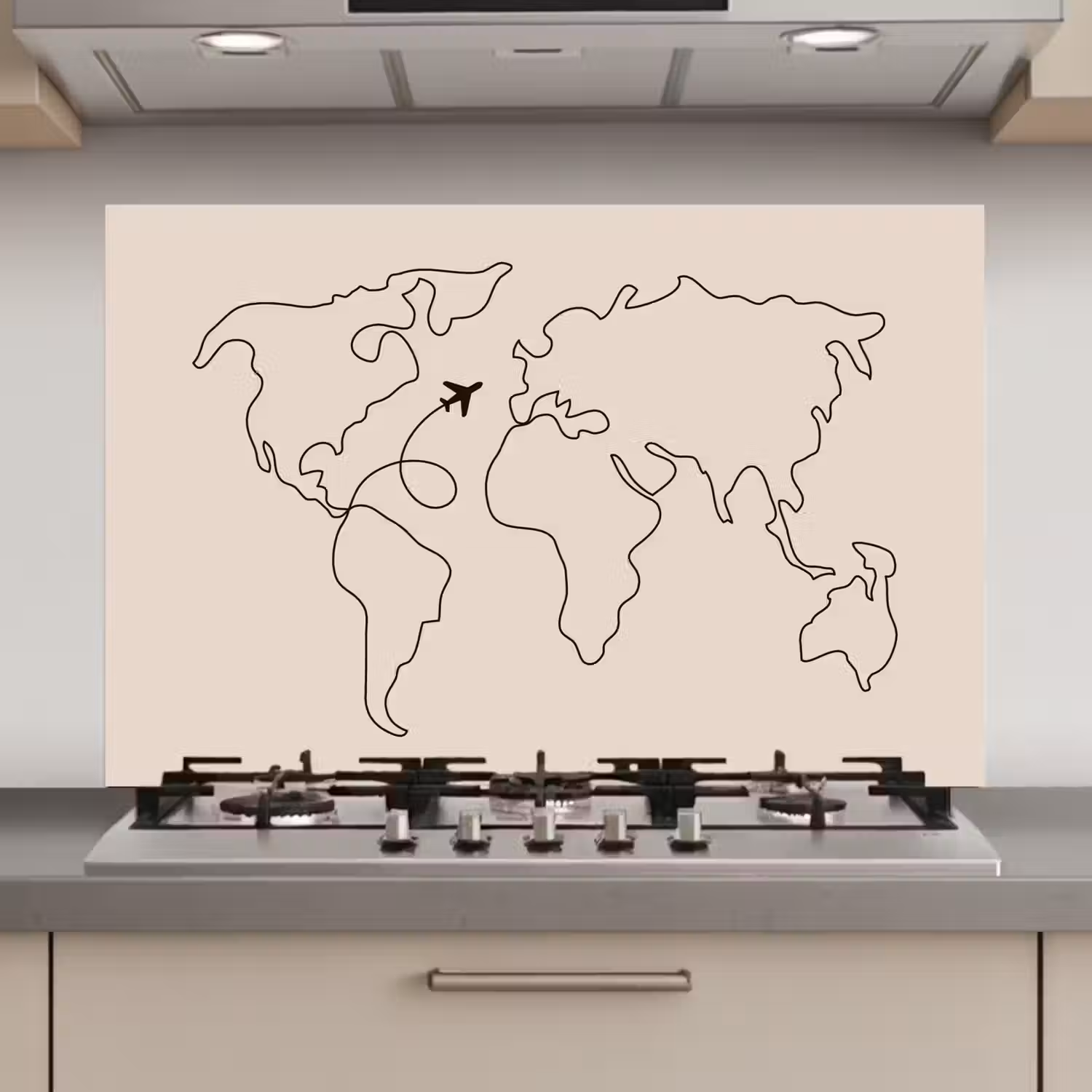 Wereldkaart - Simpel - Vliegtuig keuken achterwand spatscherm klein -3d_website