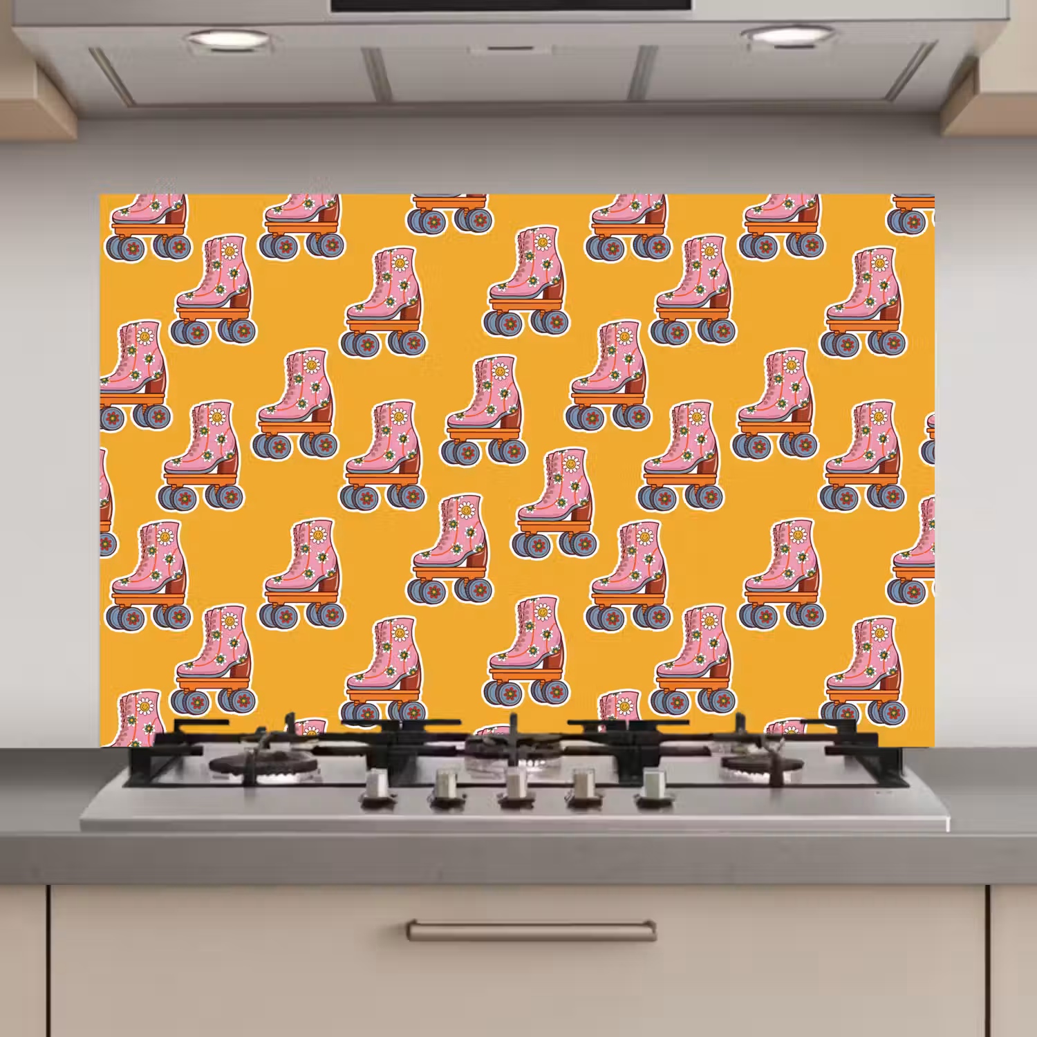 Geel - Rolschaatsen - Patroon keuken achterwand spatscherm klein 900 -3d_website