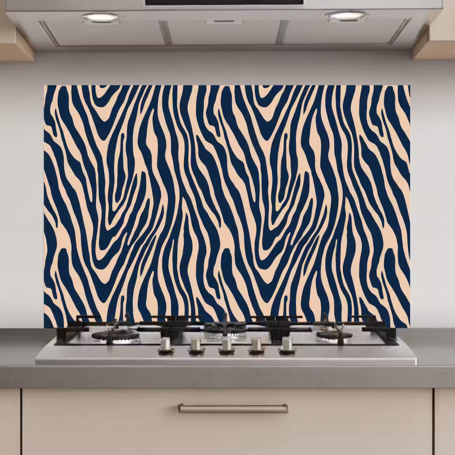Zebra - Patroon - Blauw - Beige keuken achterwand spatscherm klein 900 -3d_website