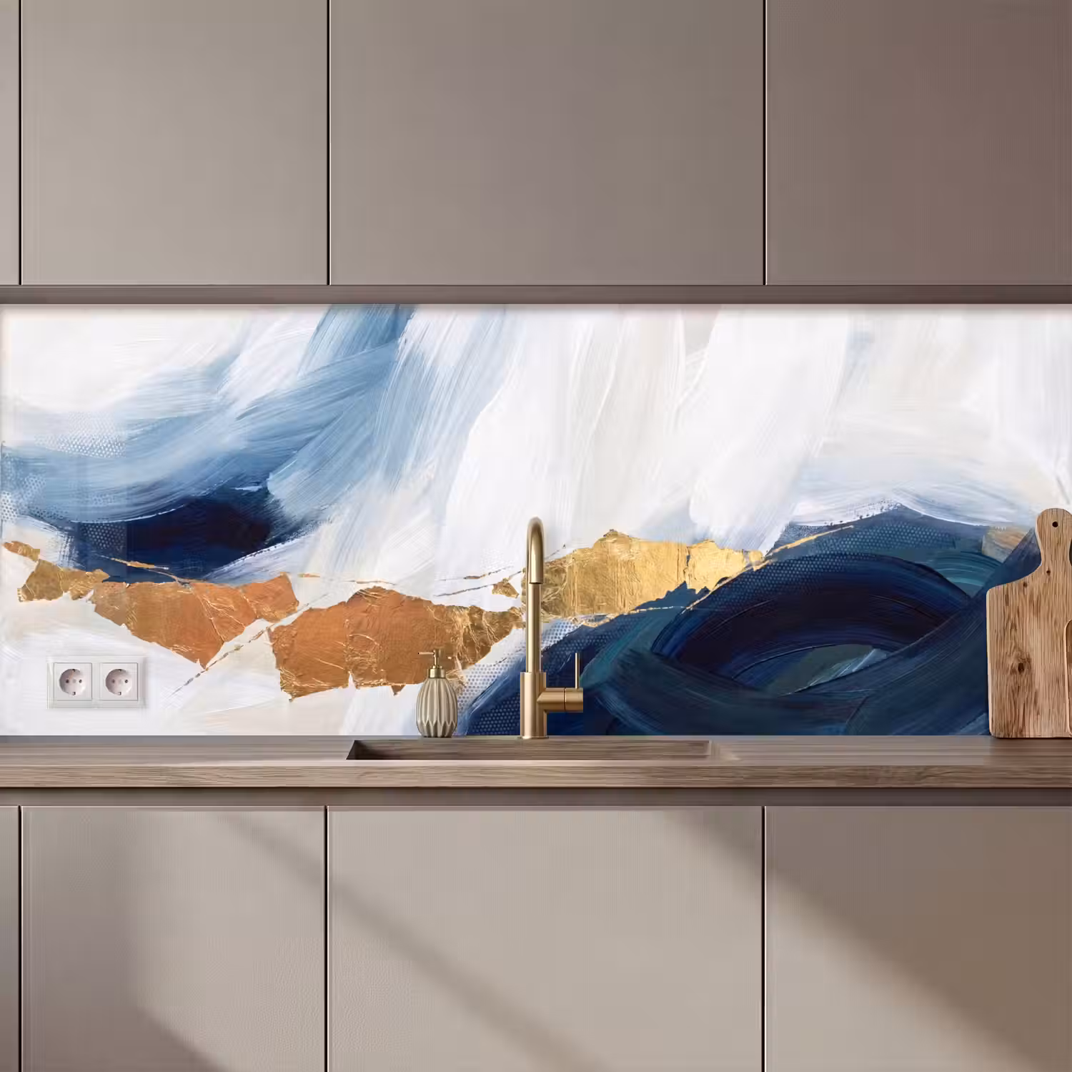 Abstract - Acryl - Blauw - Goud - Elegant keuken achterwand 2 middel zz_3dshopping