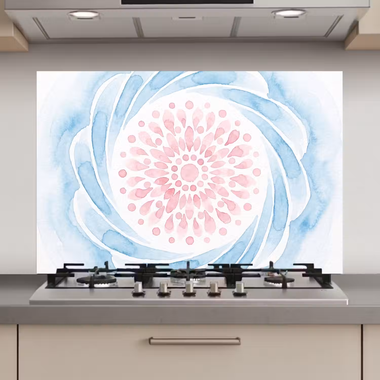 Abstract - Bloemvorm - Aquarel - Roze - Blauw keuken achterwand spatscherm klein -3d_website
