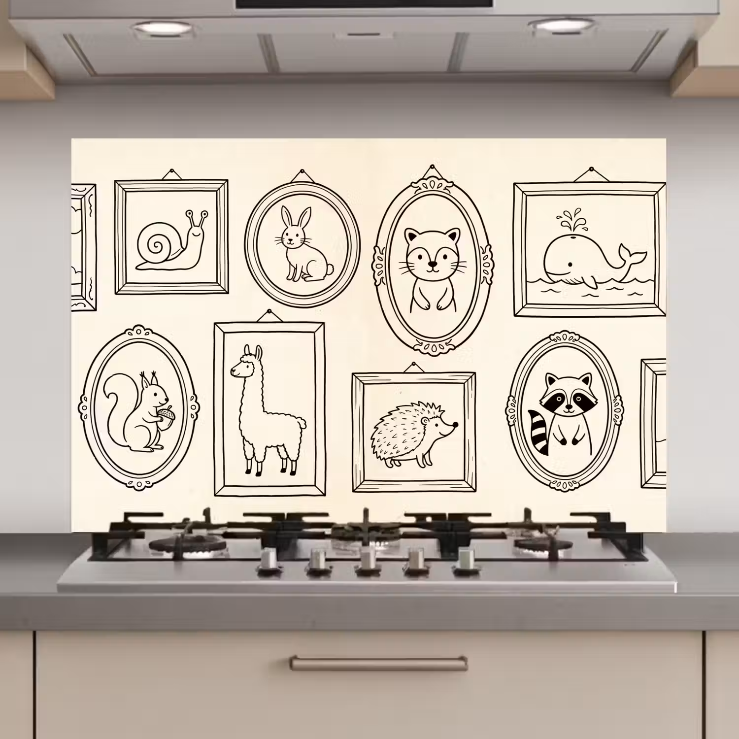 Dieren - Illustratie - Lijsten - Galerij - Speels keuken achterwand spatscherm klein -3d_website
